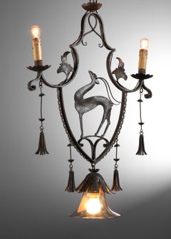 Italienischer Carlo Rizzarda-Kronleuchter aus den 1930er Jahren mit Antilopenmotiv