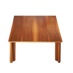 Italian Carlo Scarpa Dining Room Set Signed in Natural Walnut and Black Cowhide