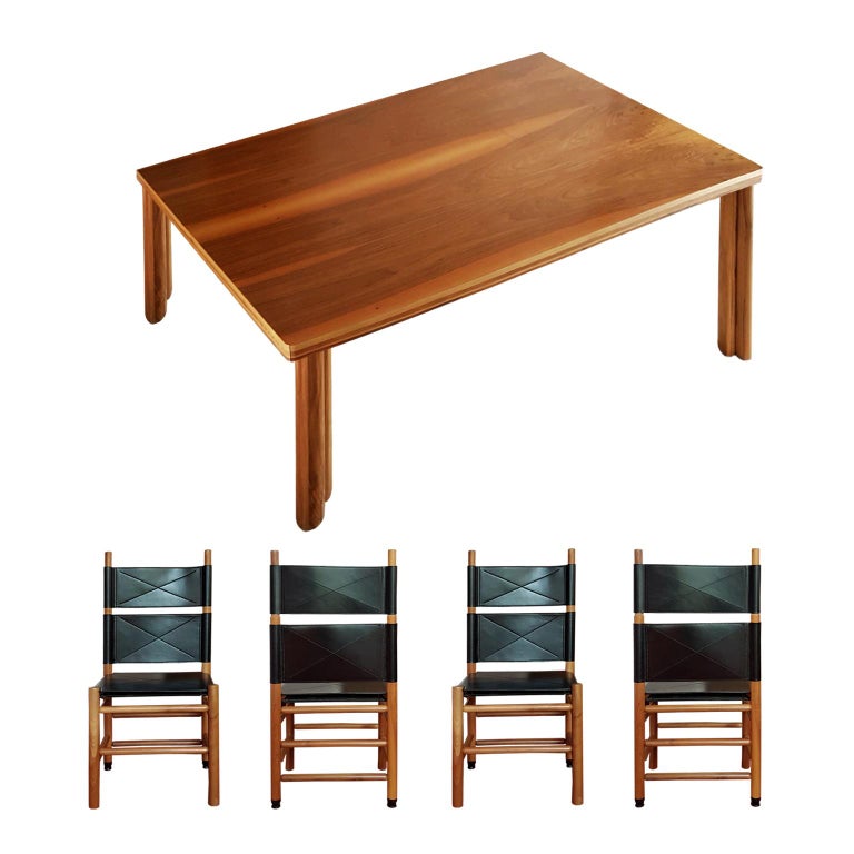 Italian Carlo Scarpa Dining Room Set Signed In Natural Walnut And