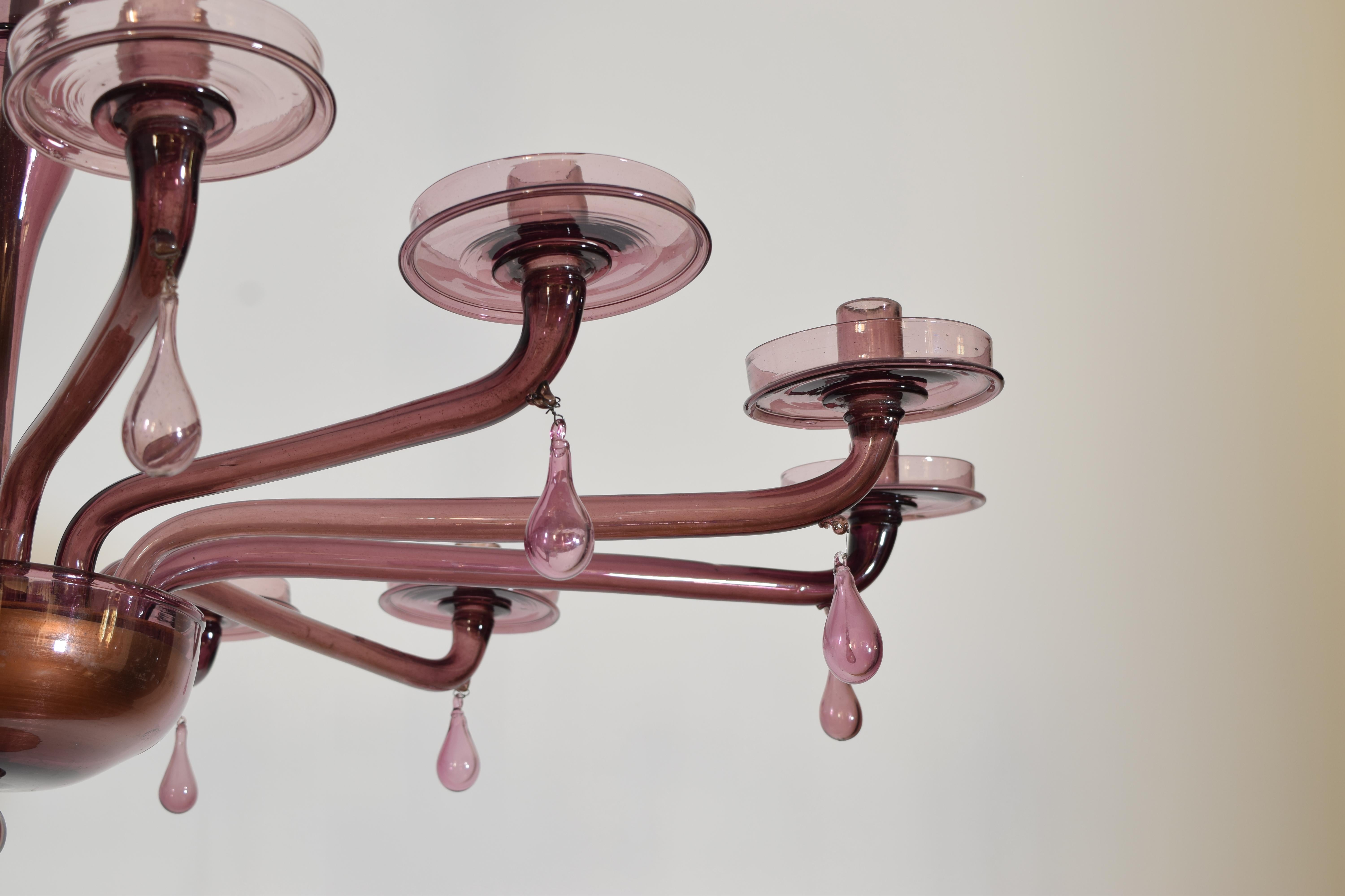 Italiana, Carlo Scarpa Gran araña de cristal de Murano Ova de 12 luces ca. 1935-1940 en venta 4