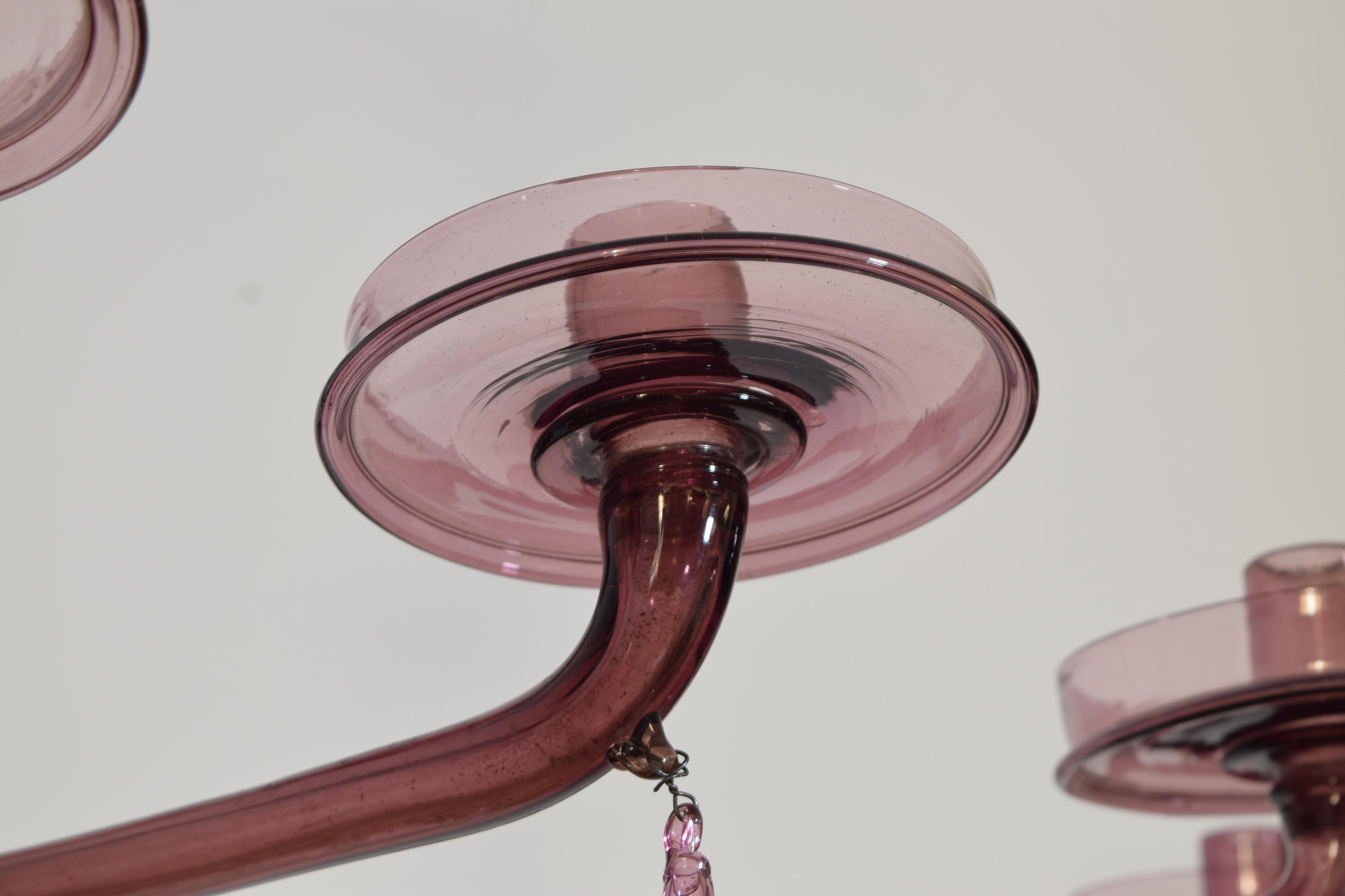 Italiana, Carlo Scarpa Gran araña de cristal de Murano Ova de 12 luces ca. 1935-1940 en venta 5