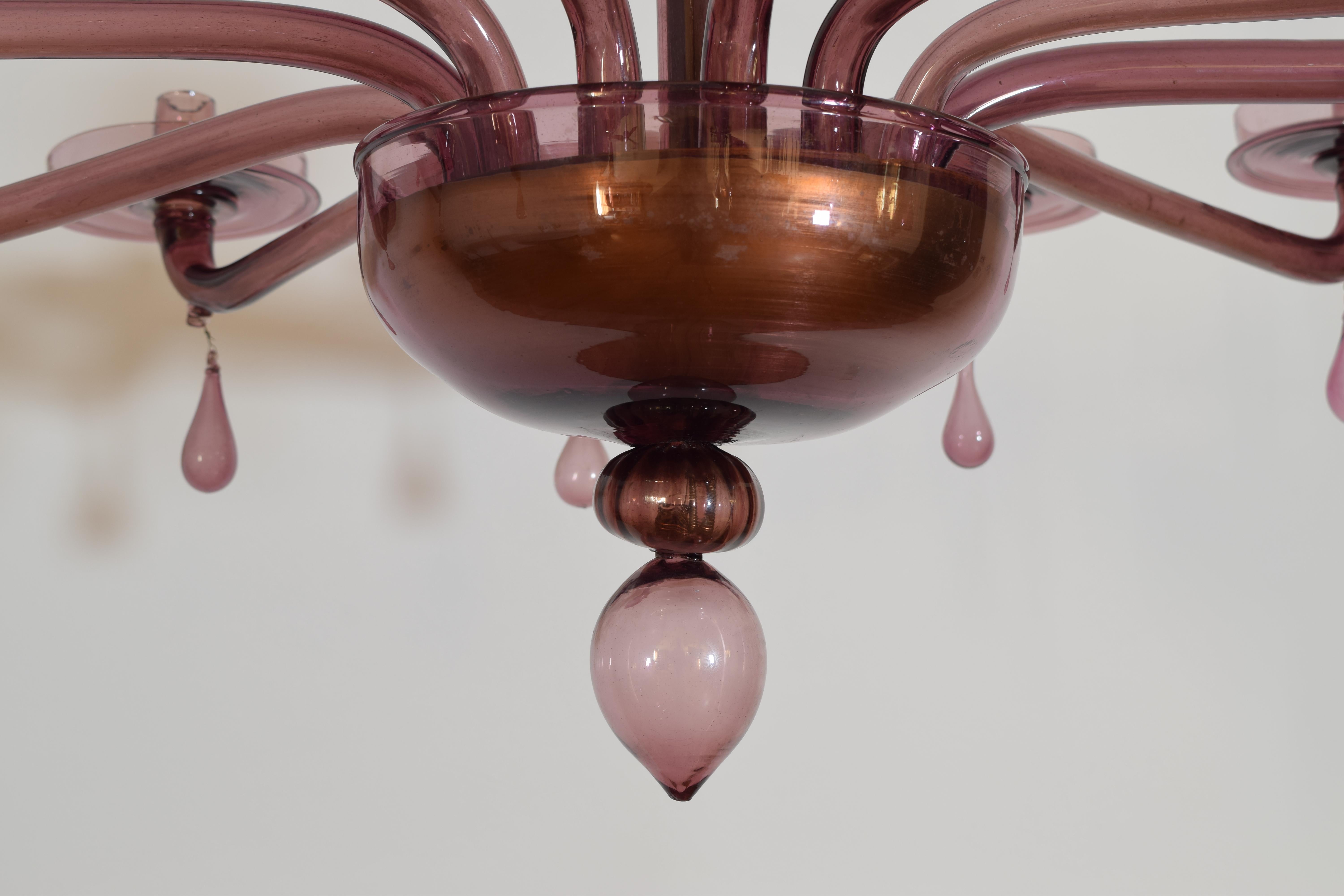 Italiana, Carlo Scarpa Gran araña de cristal de Murano Ova de 12 luces ca. 1935-1940 en venta 6