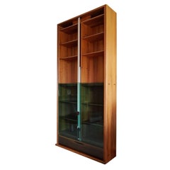 Italian Carlo Scarpa Walnut Bookcase with Glass Doors and Wood Shelves
