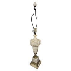 Italian Carrara Alabaster Marble and Brass Lamp