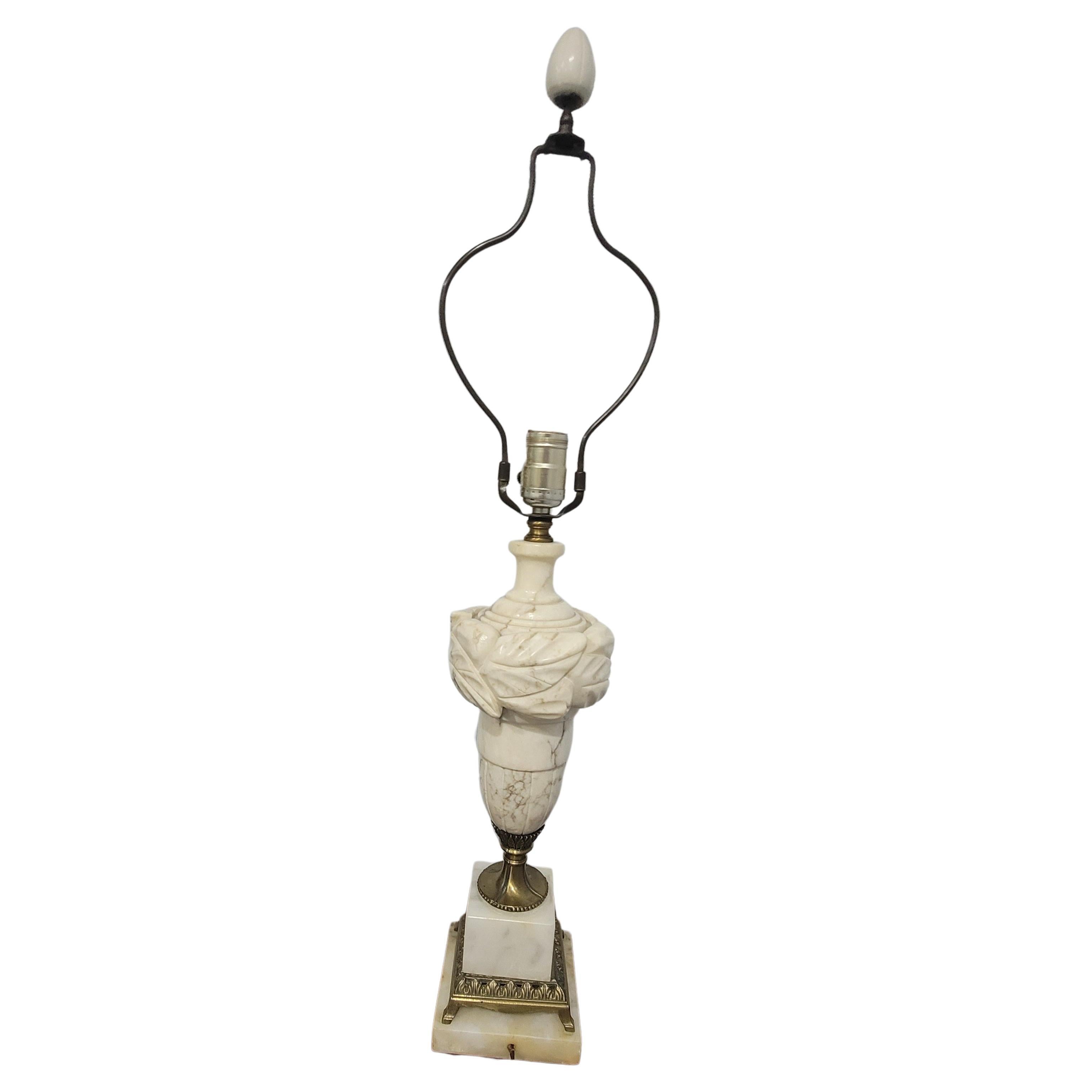 Mid-Century Modern Italian Carrara Alabaster Marble and Brass Lamp For Sale