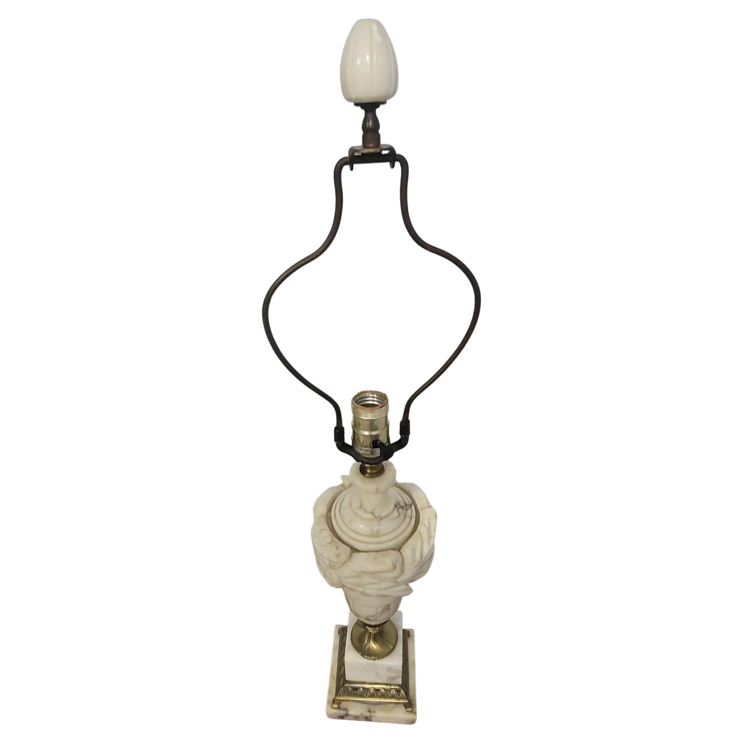Other Italian Carrara Alabaster Marble and Brass Lamp For Sale