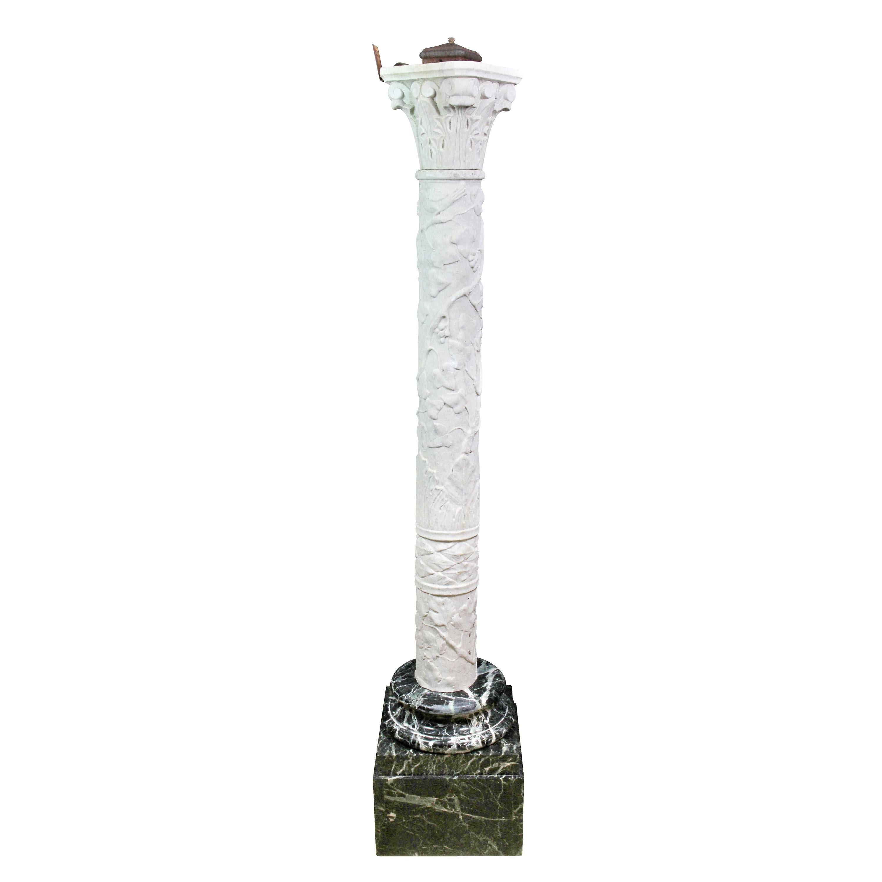 Italian Carrara and Antico Verde Marble Column For Sale