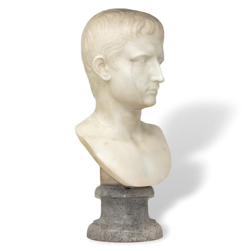 Italian Carrara Marble Bust Augustus Caesar For Sale 4