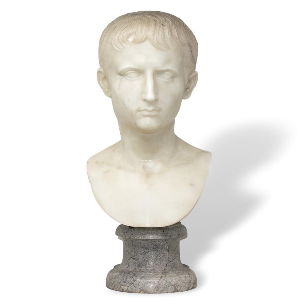 Italian Carrara Marble Bust Augustus Caesar For Sale 5