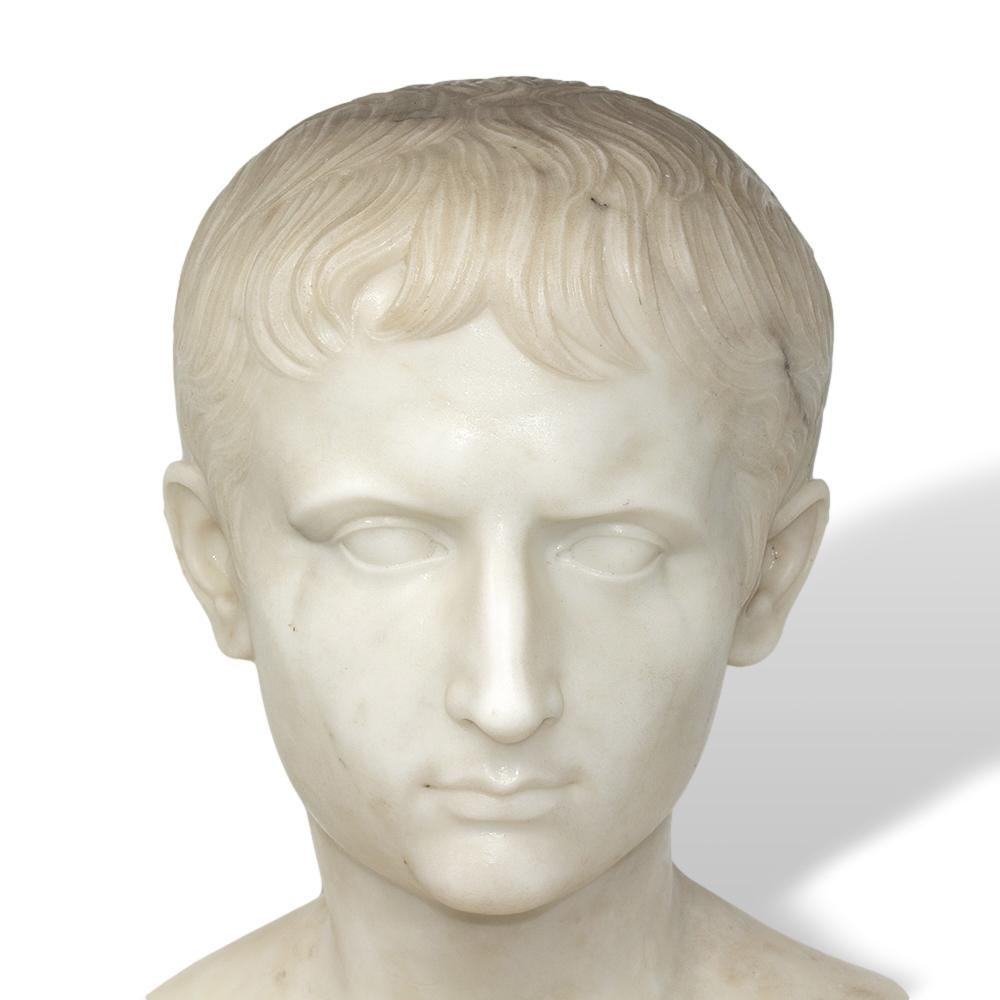 Italian Carrara Marble Bust Augustus Caesar For Sale 6