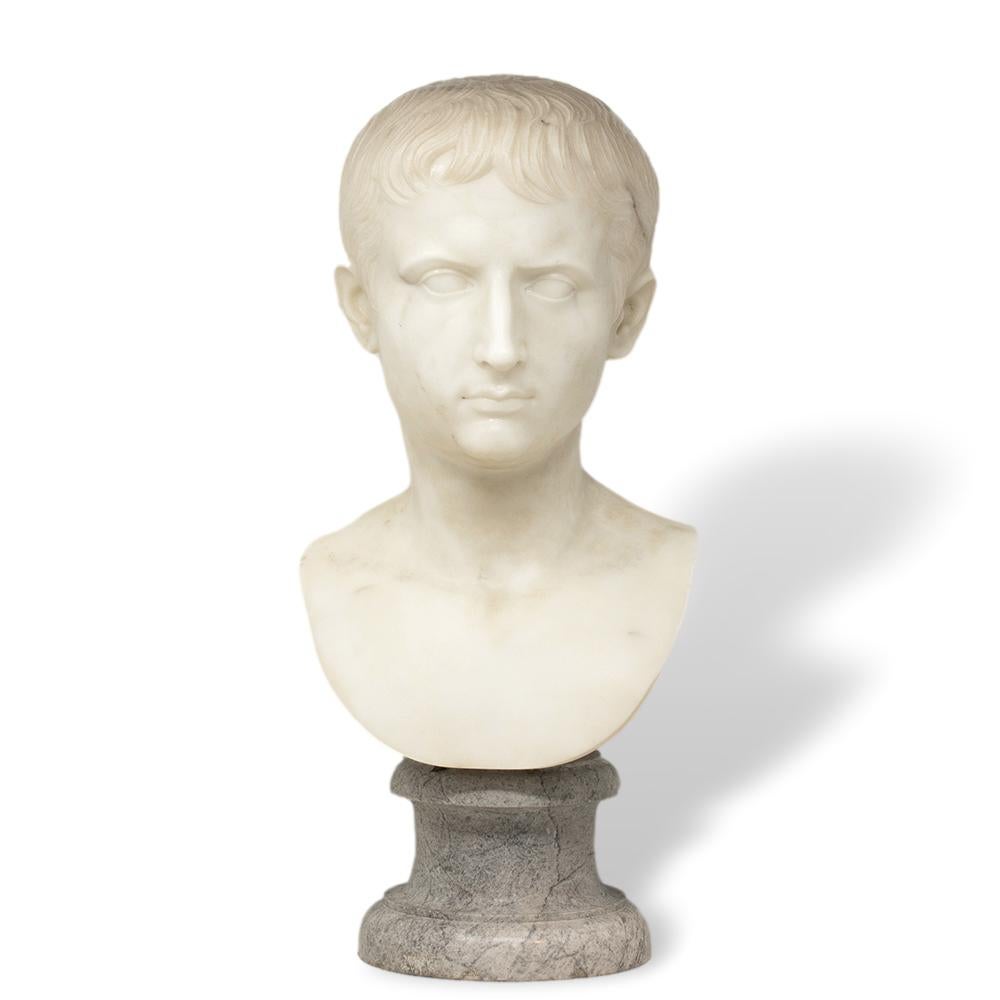 Renaissance Italian Carrara Marble Bust Augustus Caesar For Sale