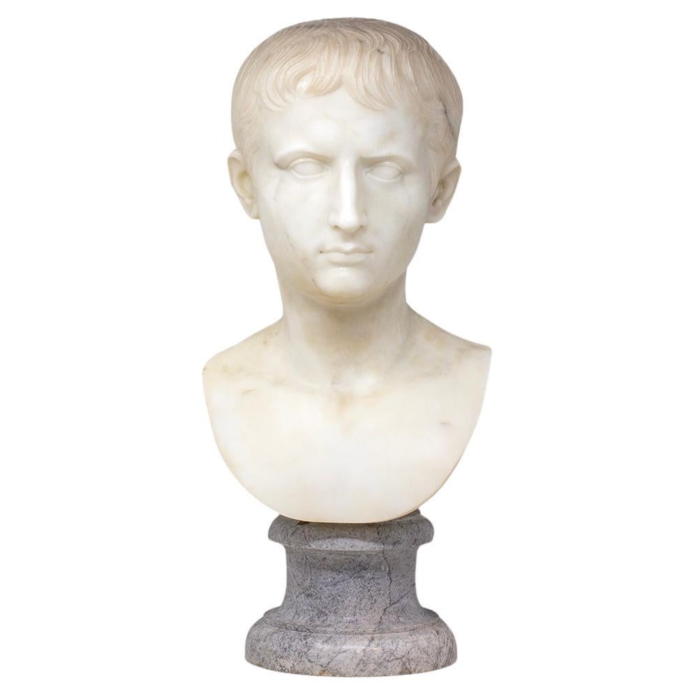Italian Carrara Marble Bust Augustus Caesar For Sale