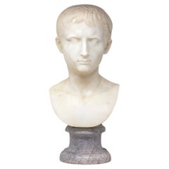 Antique Italian Carrara Marble Bust Augustus Caesar
