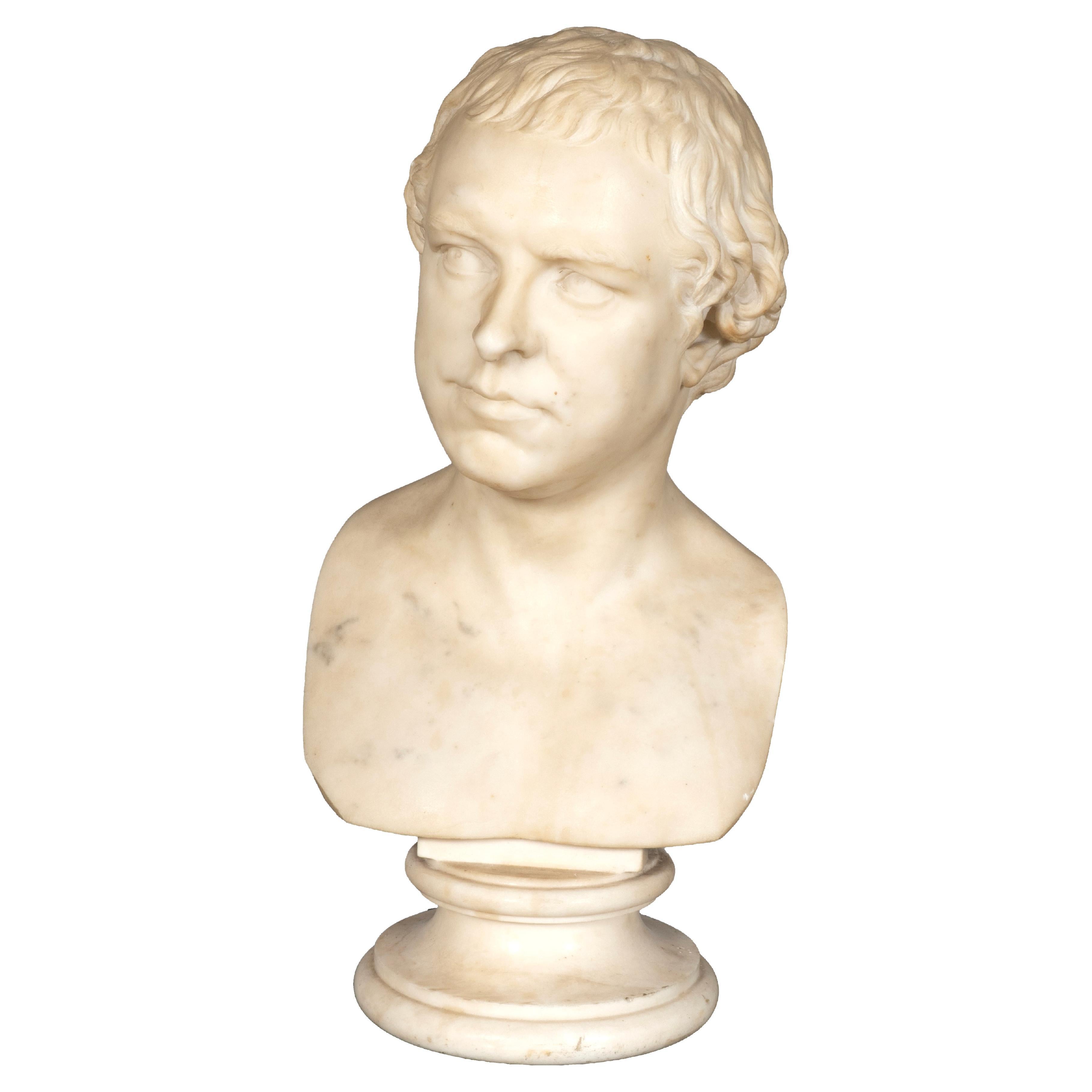 Italian Carrara Marble Bust Of A Gentleman