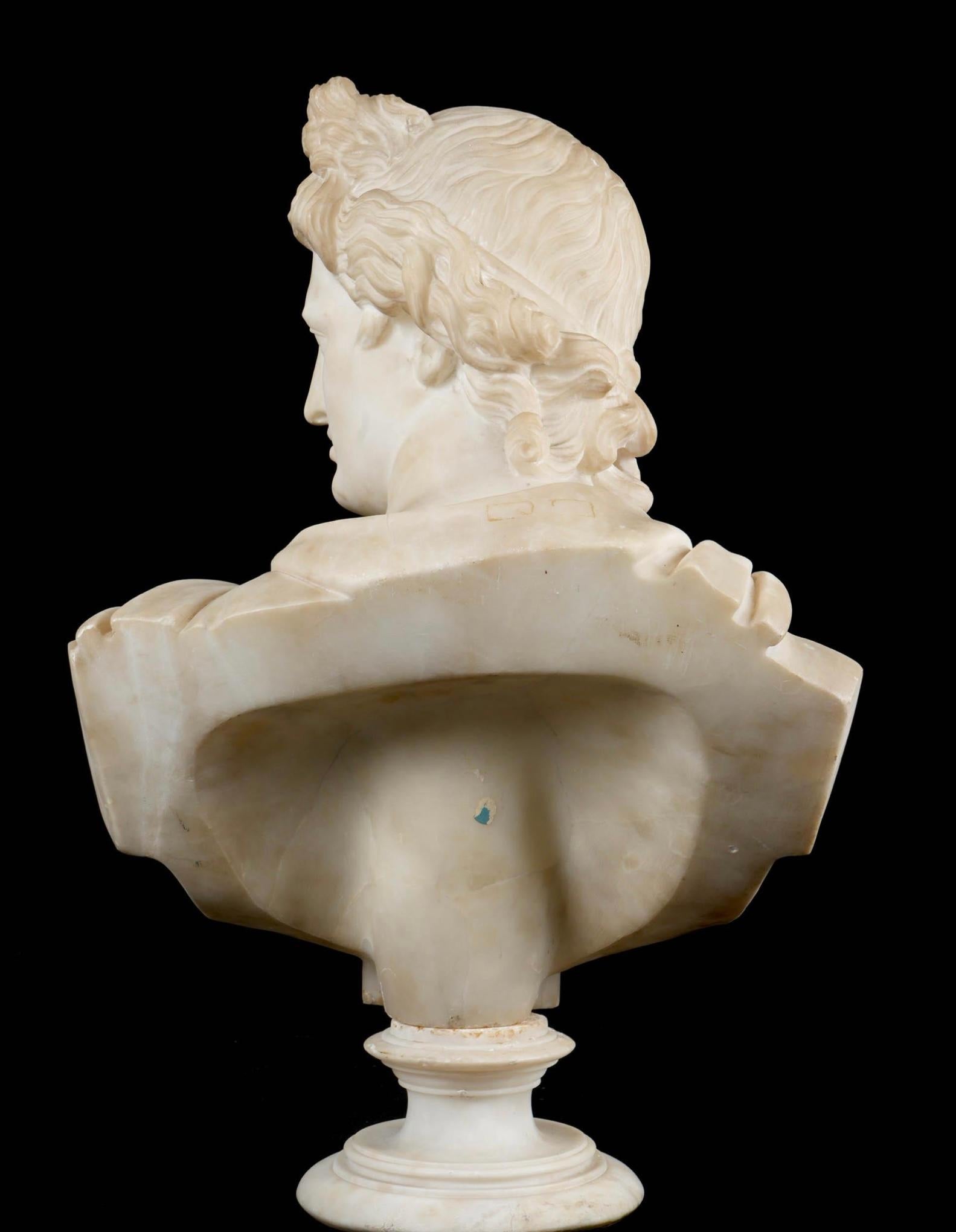 Italian Carrara Marble Bust of Apollo In Good Condition In Bradenton, FL