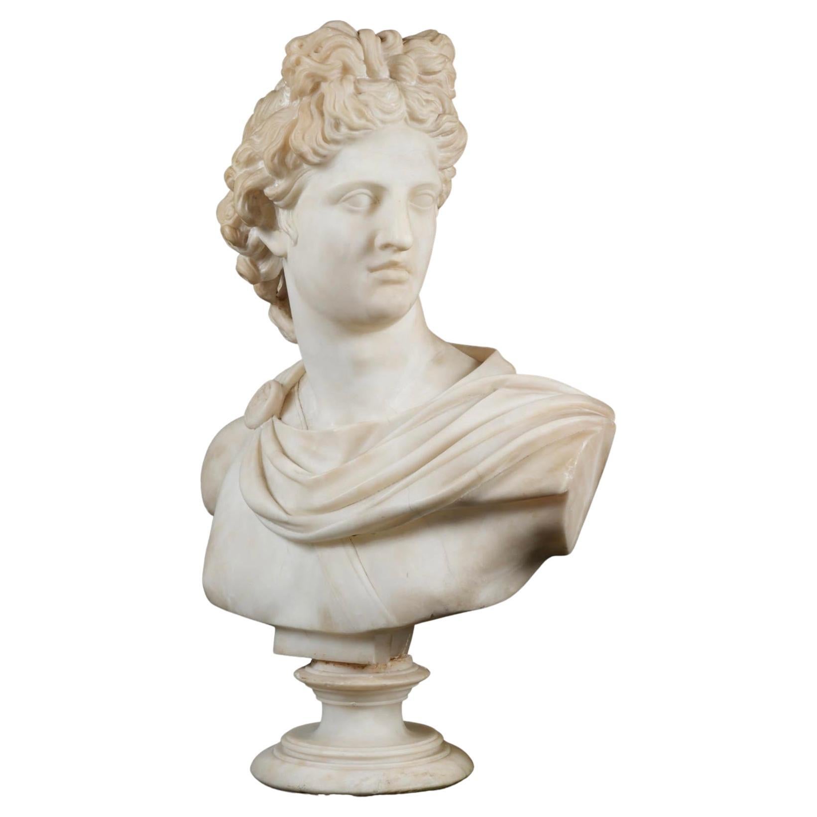 Italian Carrara Marble Bust of Apollo