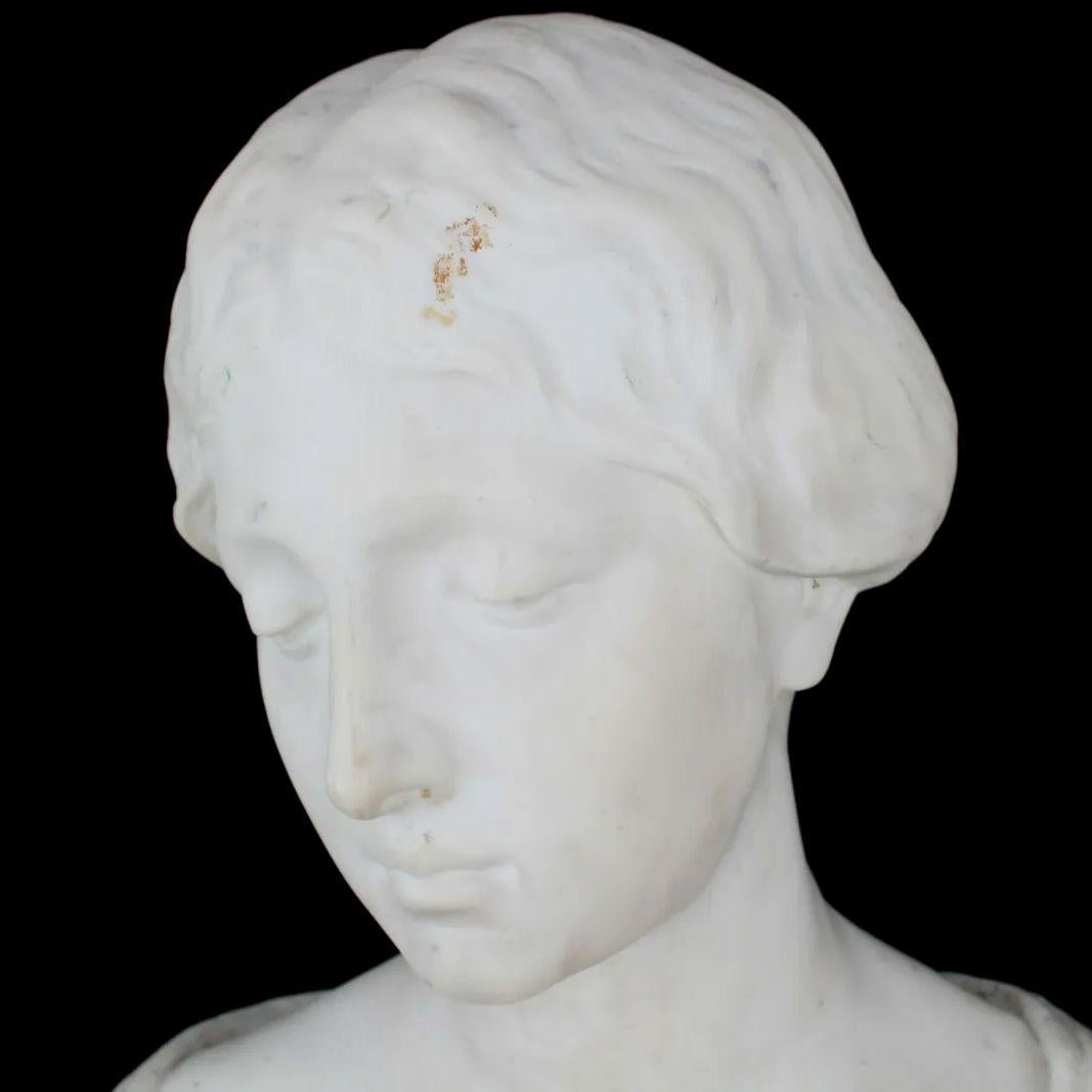 Italian Carrara Marble Bust of Female by Eduardo Rossi In Good Condition For Sale In New York, NY