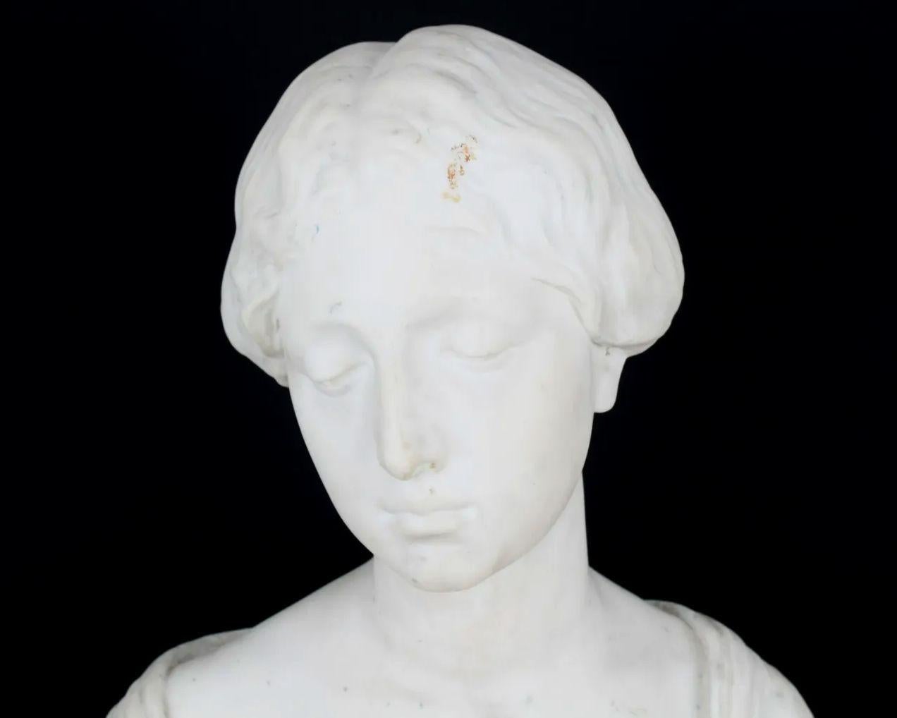 Italian Carrara Marble Bust of Female by Eduardo Rossi For Sale 1