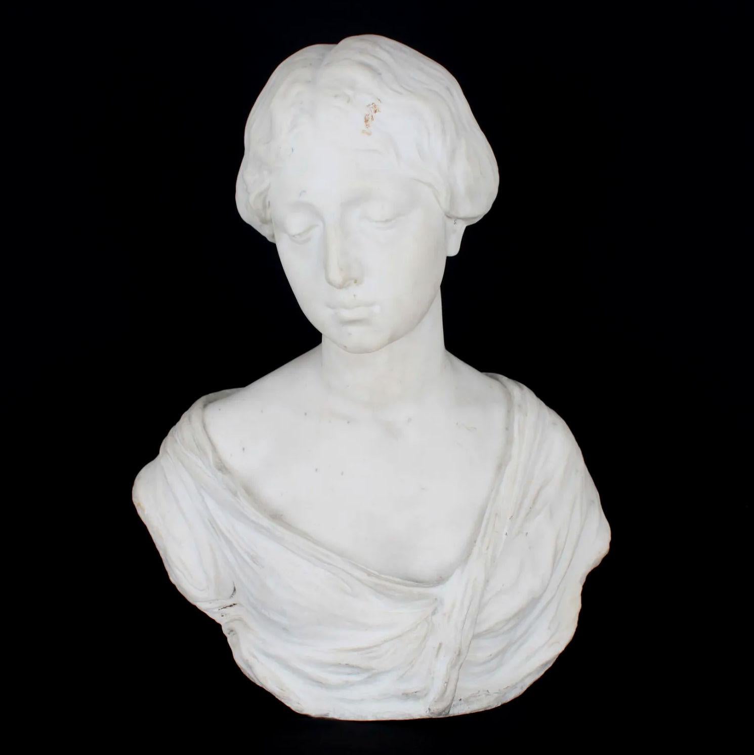 Italian Carrara Marble Bust of Female by Eduardo Rossi For Sale 2