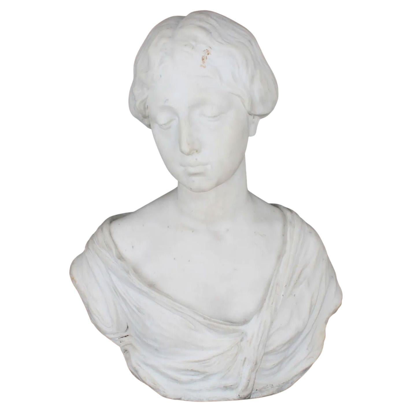 Italian Carrara Marble Bust of Female by Eduardo Rossi