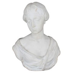 Antique Italian Carrara Marble Bust of Female by Eduardo Rossi