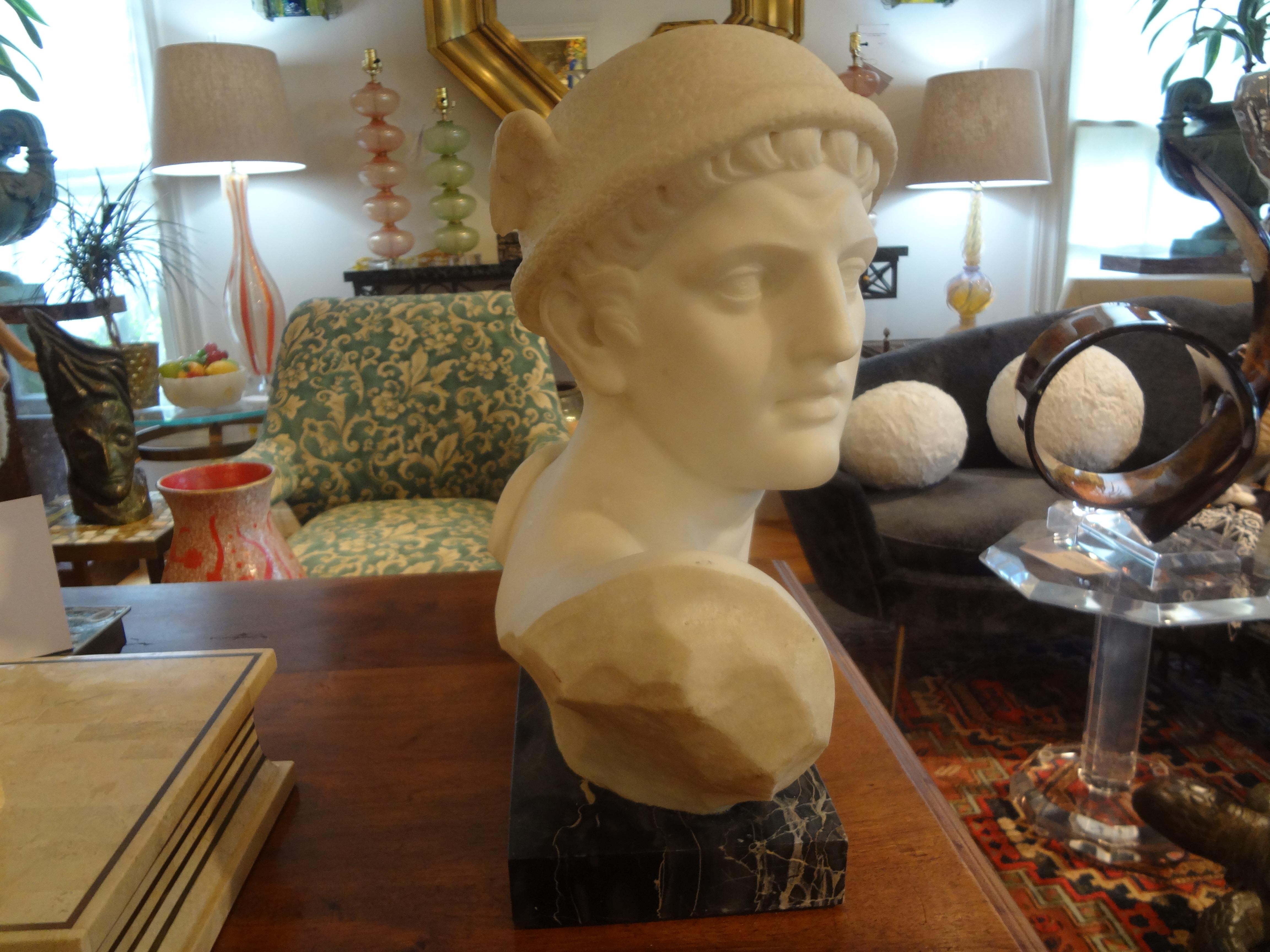Italian Carrara Marble Bust of Mercury, Signed Pugi, circa 1930 In Good Condition In Houston, TX