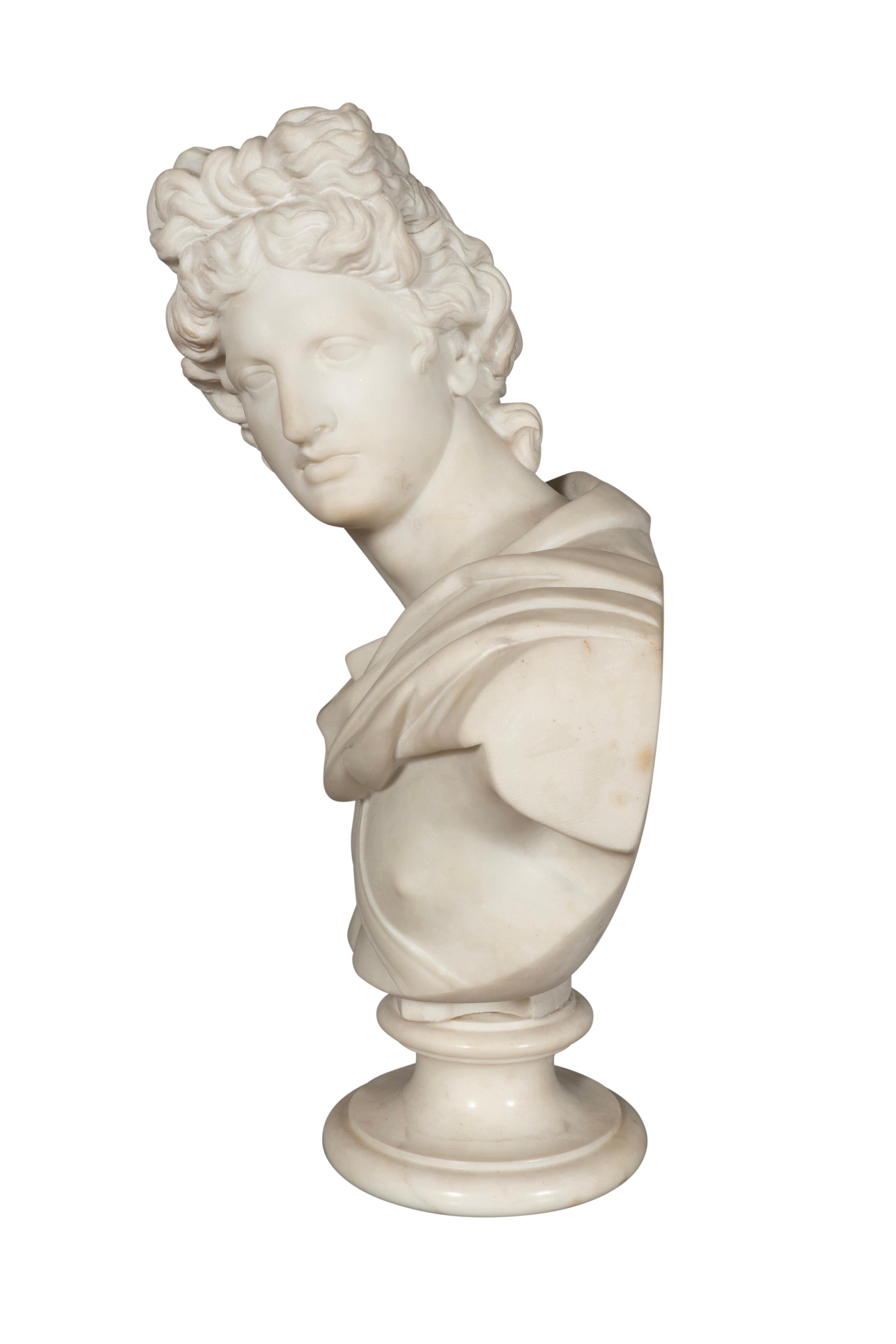 Busto italiano de mármol de Carrara de Apolo Belvedere Italiano en venta