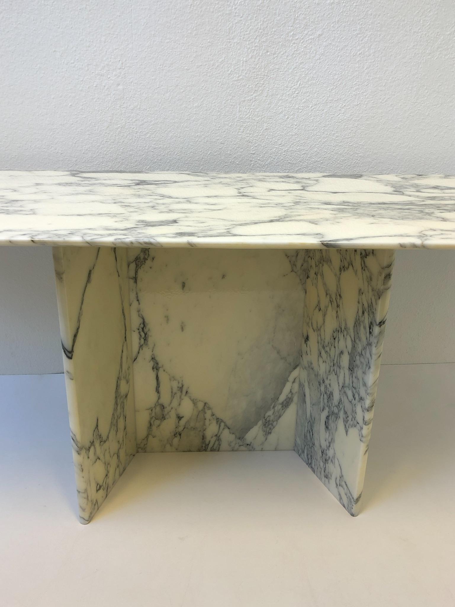 Polished Italian Carrara Marble Console Table