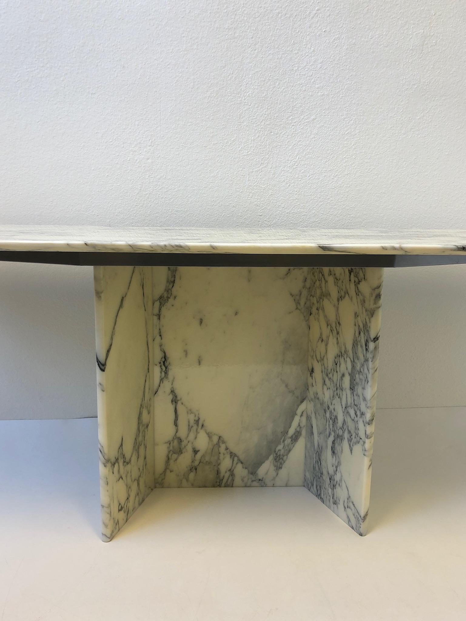 Italian Carrara Marble Console Table In Excellent Condition In Palm Springs, CA