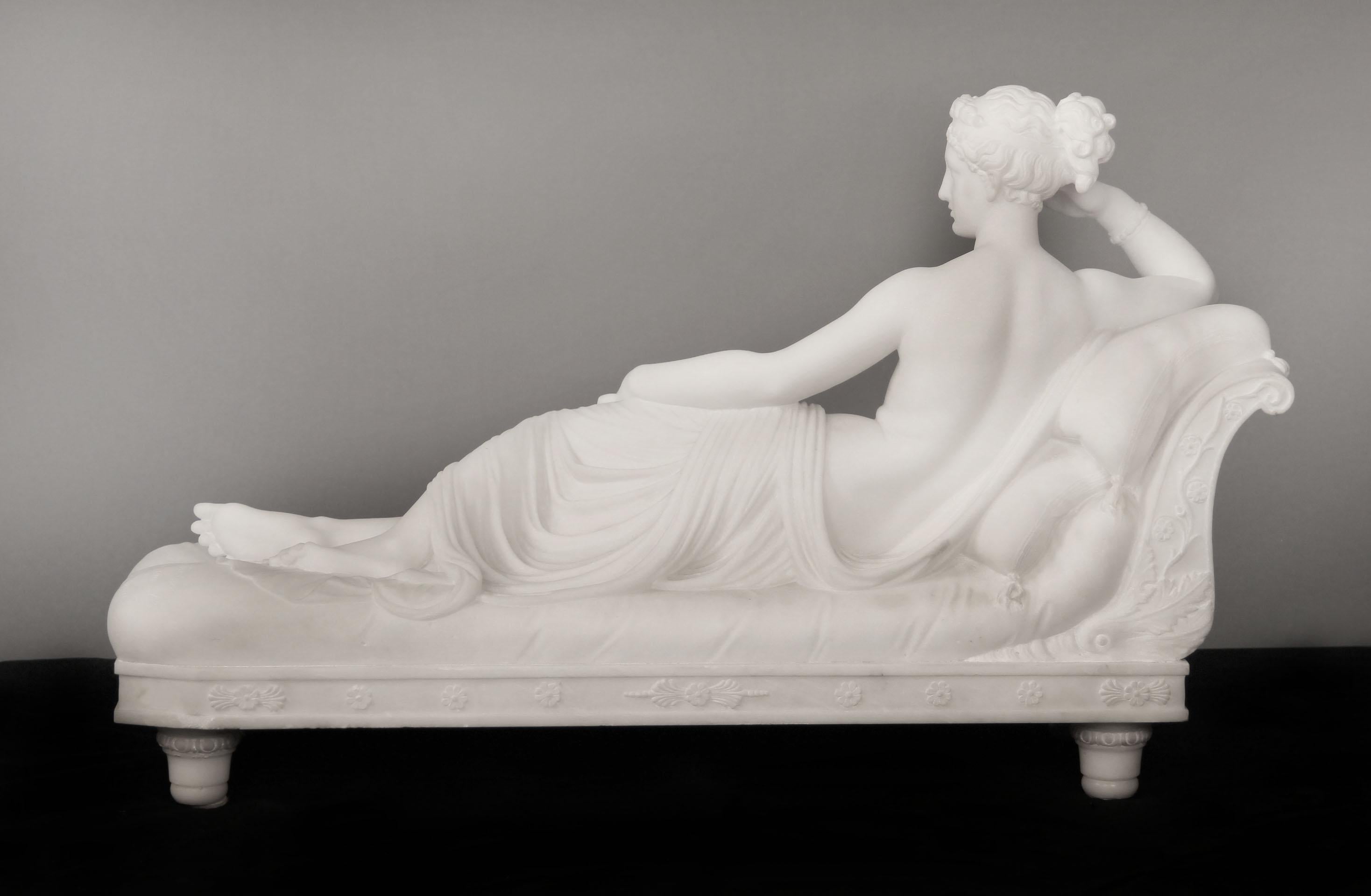 Belle Époque Italian Carrara Marble Depicting Paolina Borghese as Venus Victrix, Romanelli