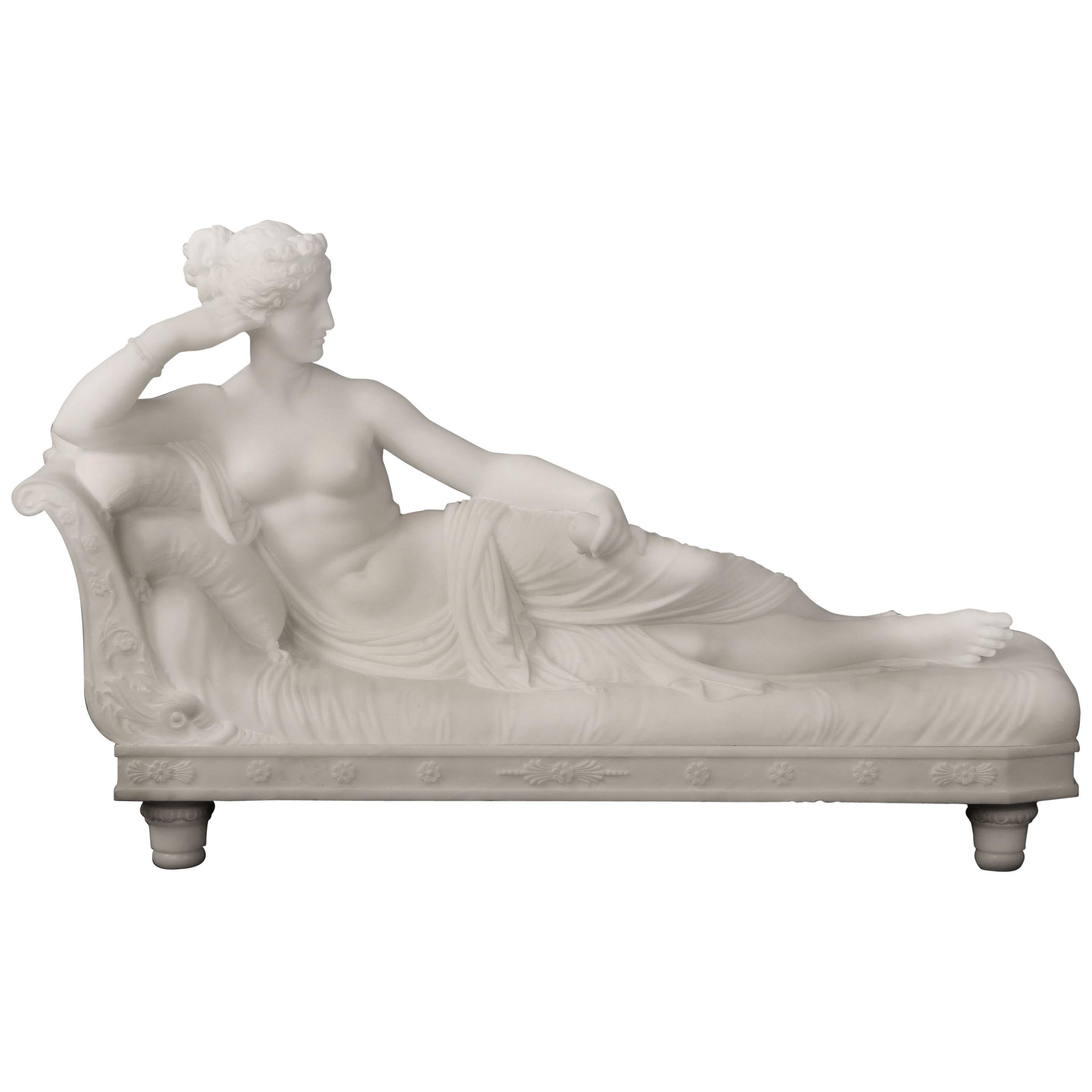 Italian Carrara Marble Depicting Paolina Borghese as Venus Victrix, Romanelli