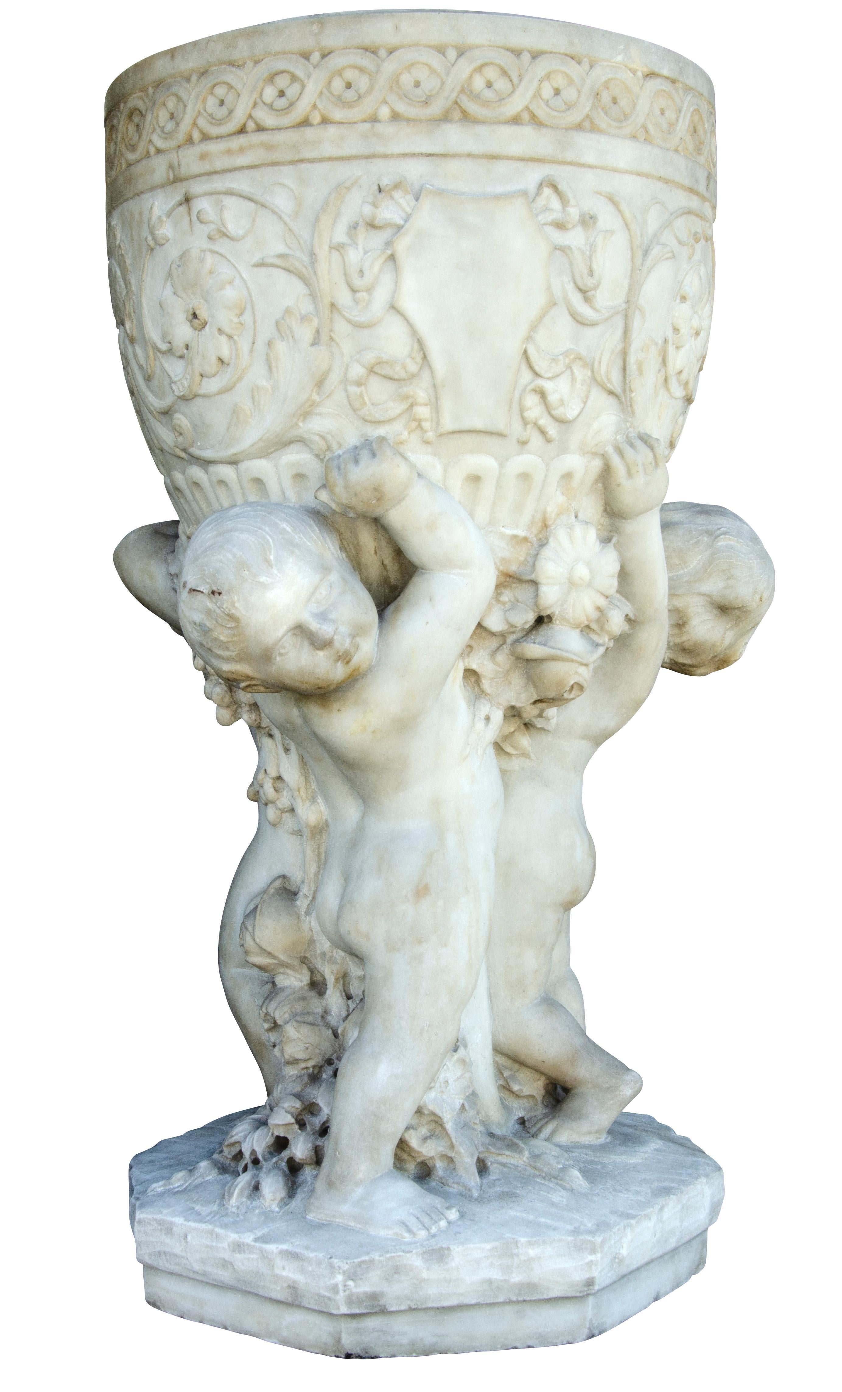 Neoclassical Revival Italian Carrara Marble Garden Sculpture For Sale
