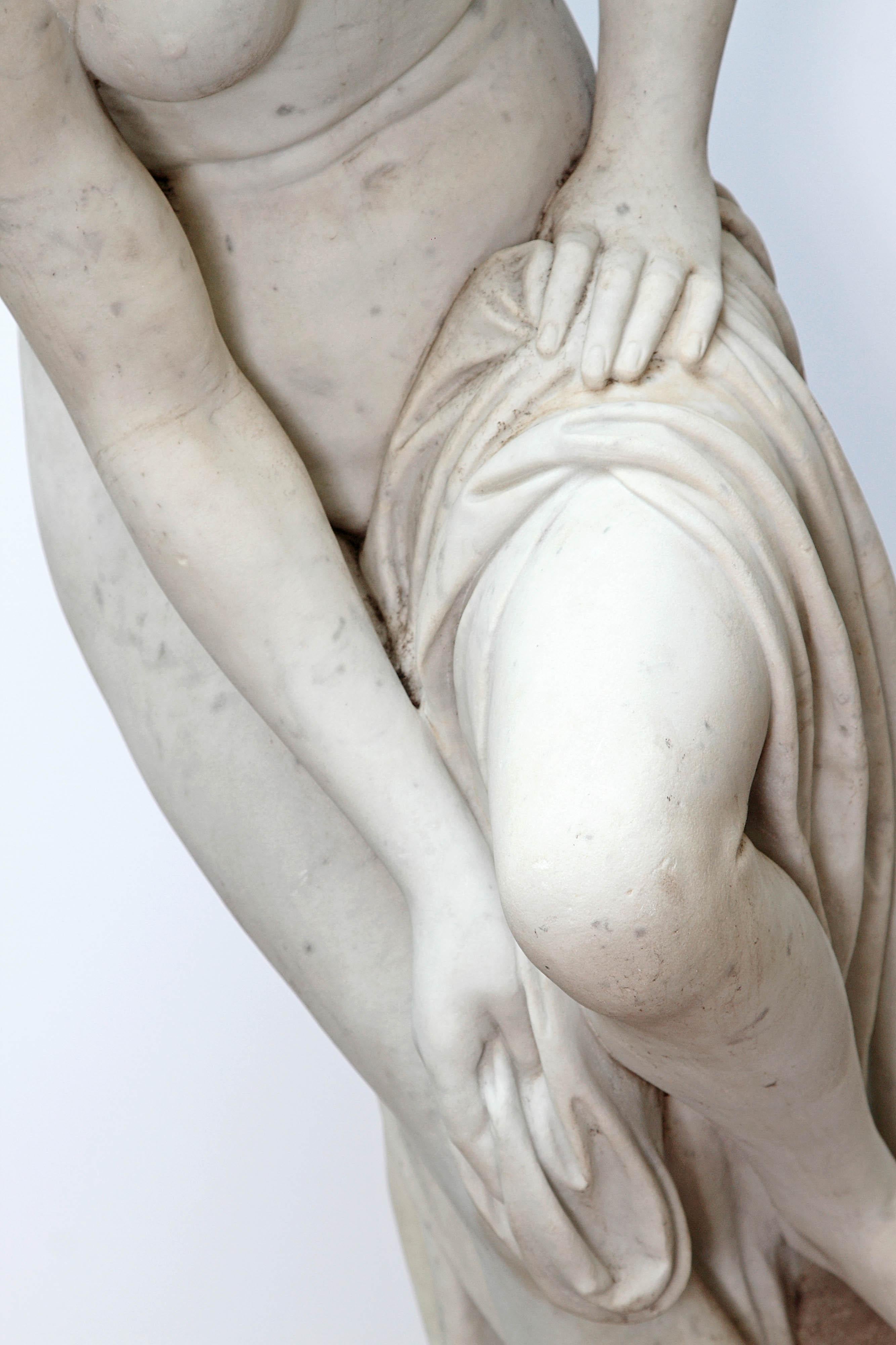 Carved Italian Carrara Marble Life-Size Female Sculpture