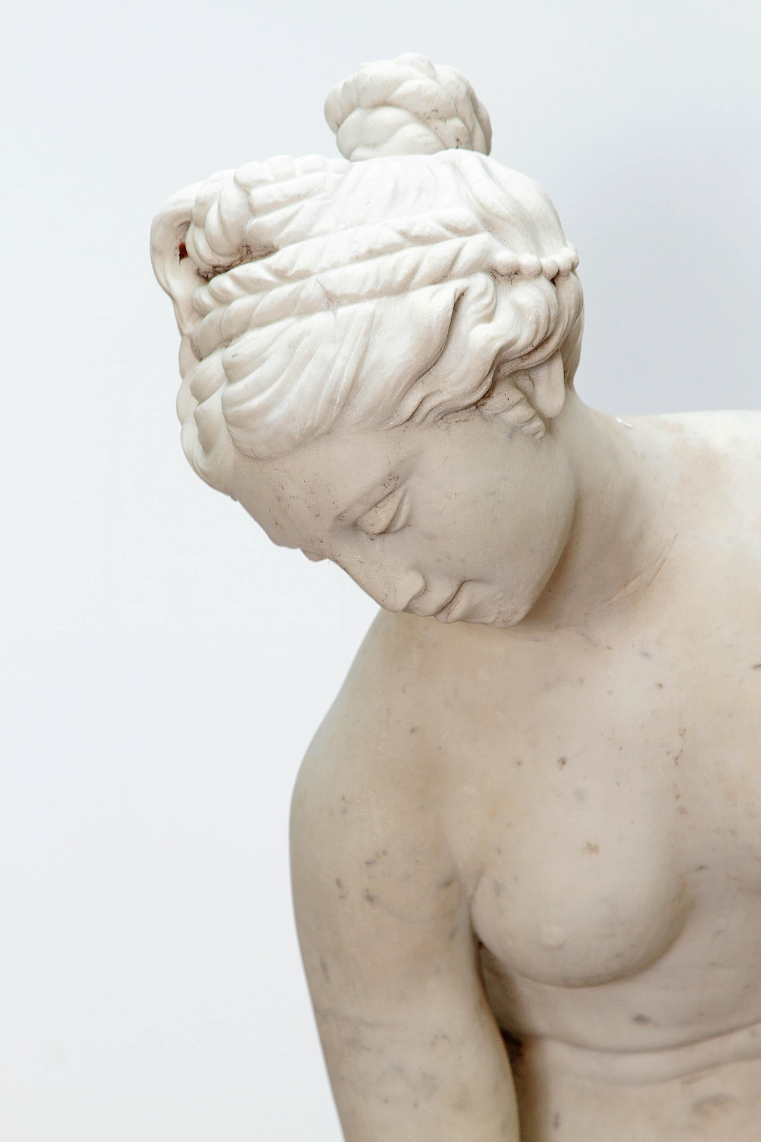 Italian Carrara Marble Life-Size Female Sculpture In Good Condition In Dallas, TX