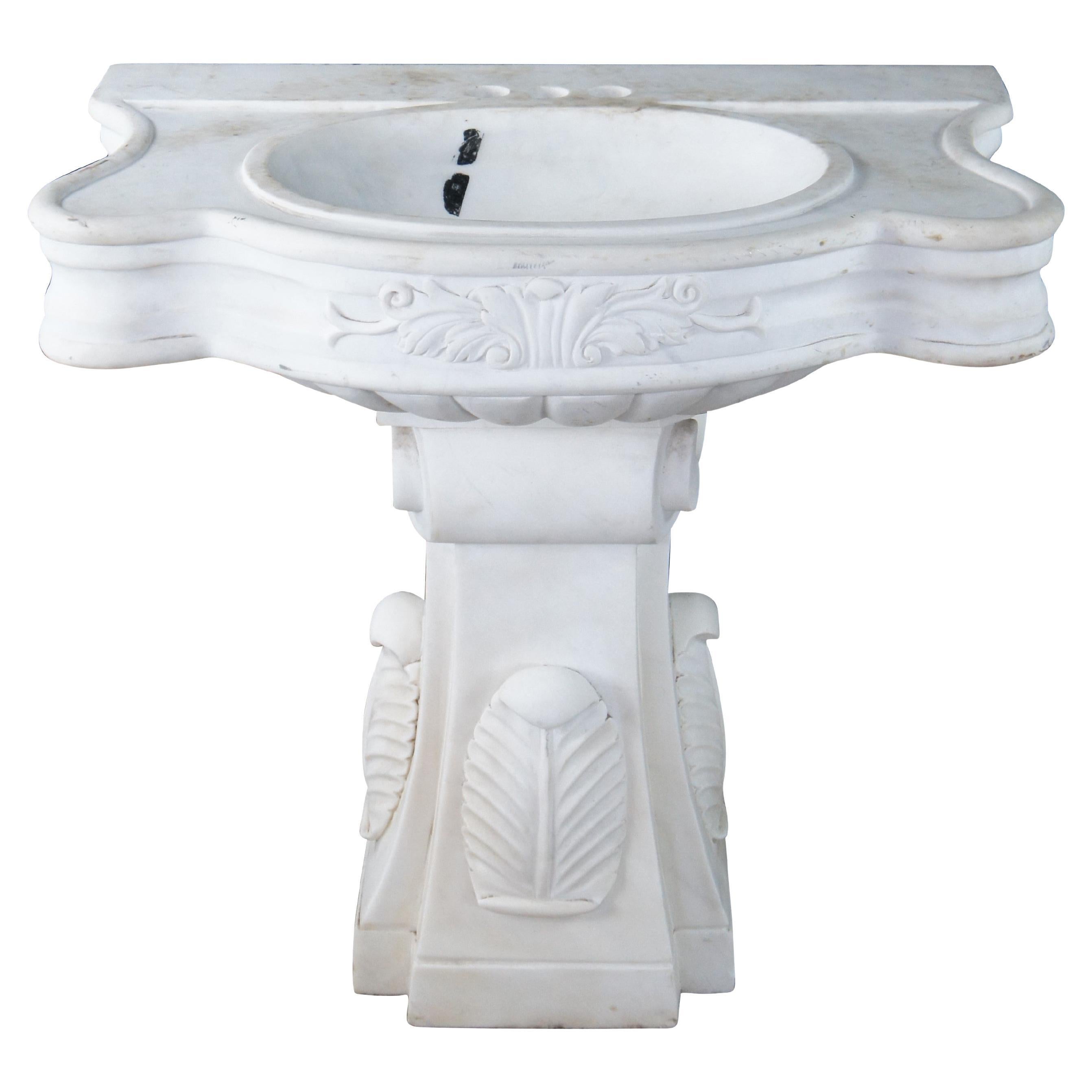 Italian Carrara Marble Neoclassical Bathroom Pedestal Sink Basin 32"