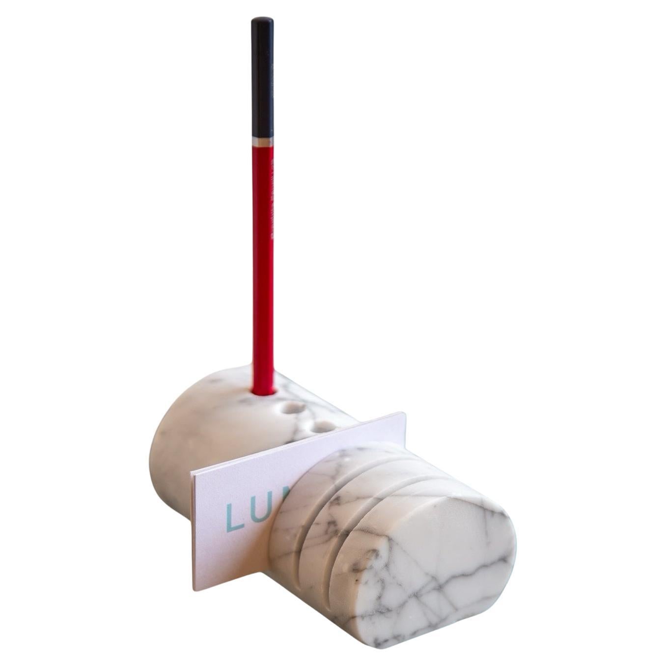 Italian Carrara Marble Pen and Card Holder