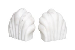 Italian Carrara Marble Scallop Shell Bookends, a Pair