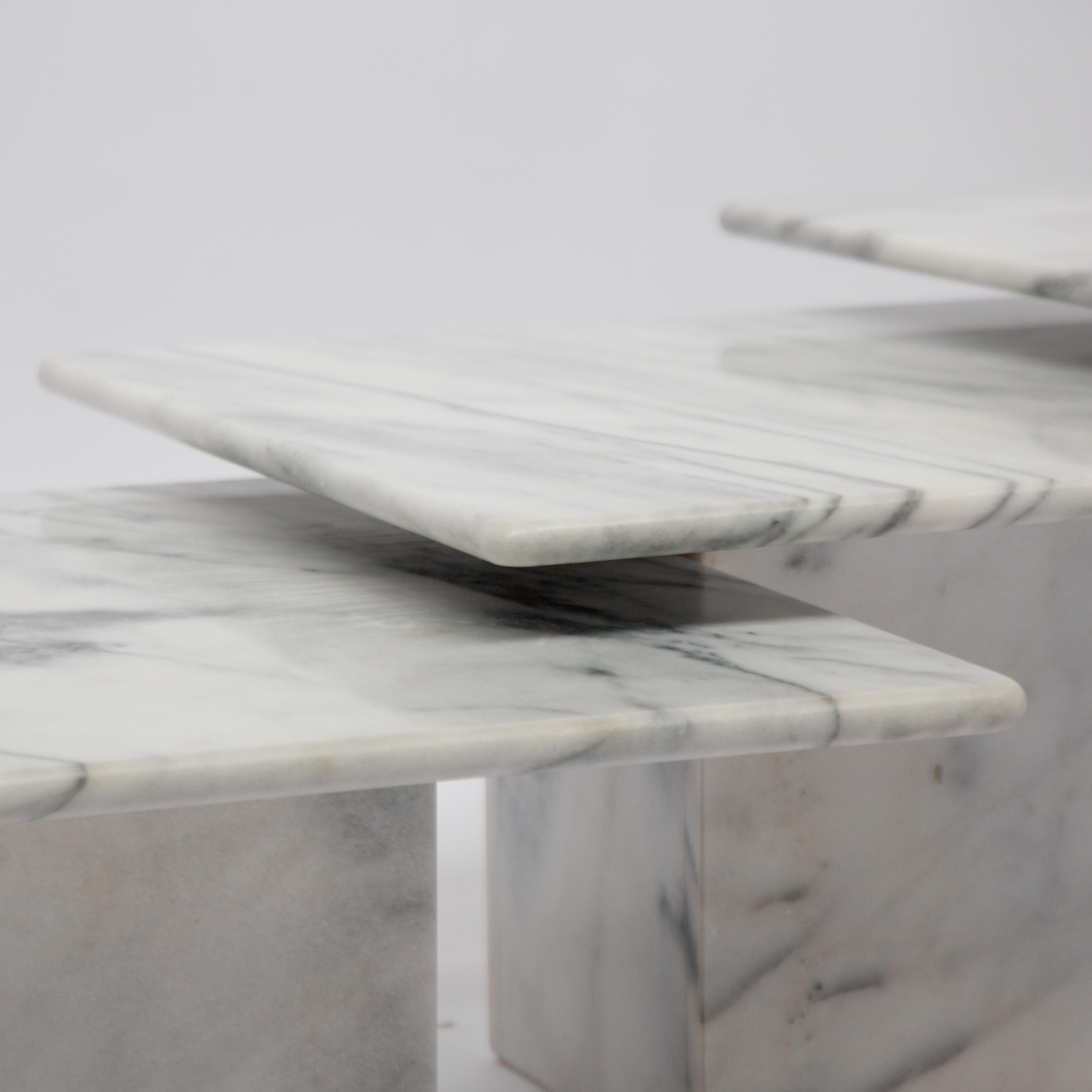 Italian Carrara Marble Side Tables from the 1970s, Set of Three 6