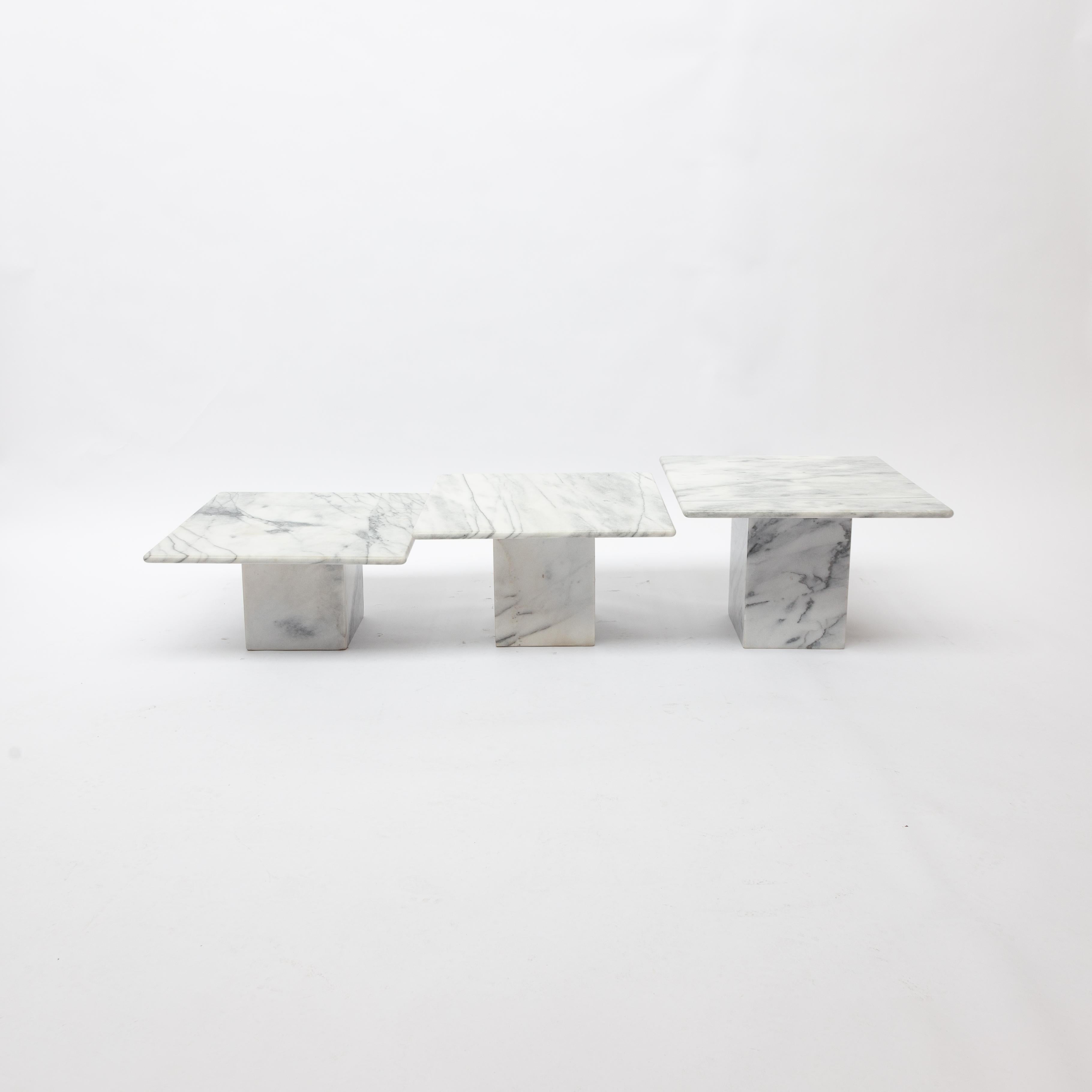 Mid-Century Modern Italian Carrara Marble Side Tables from the 1970s, Set of Three