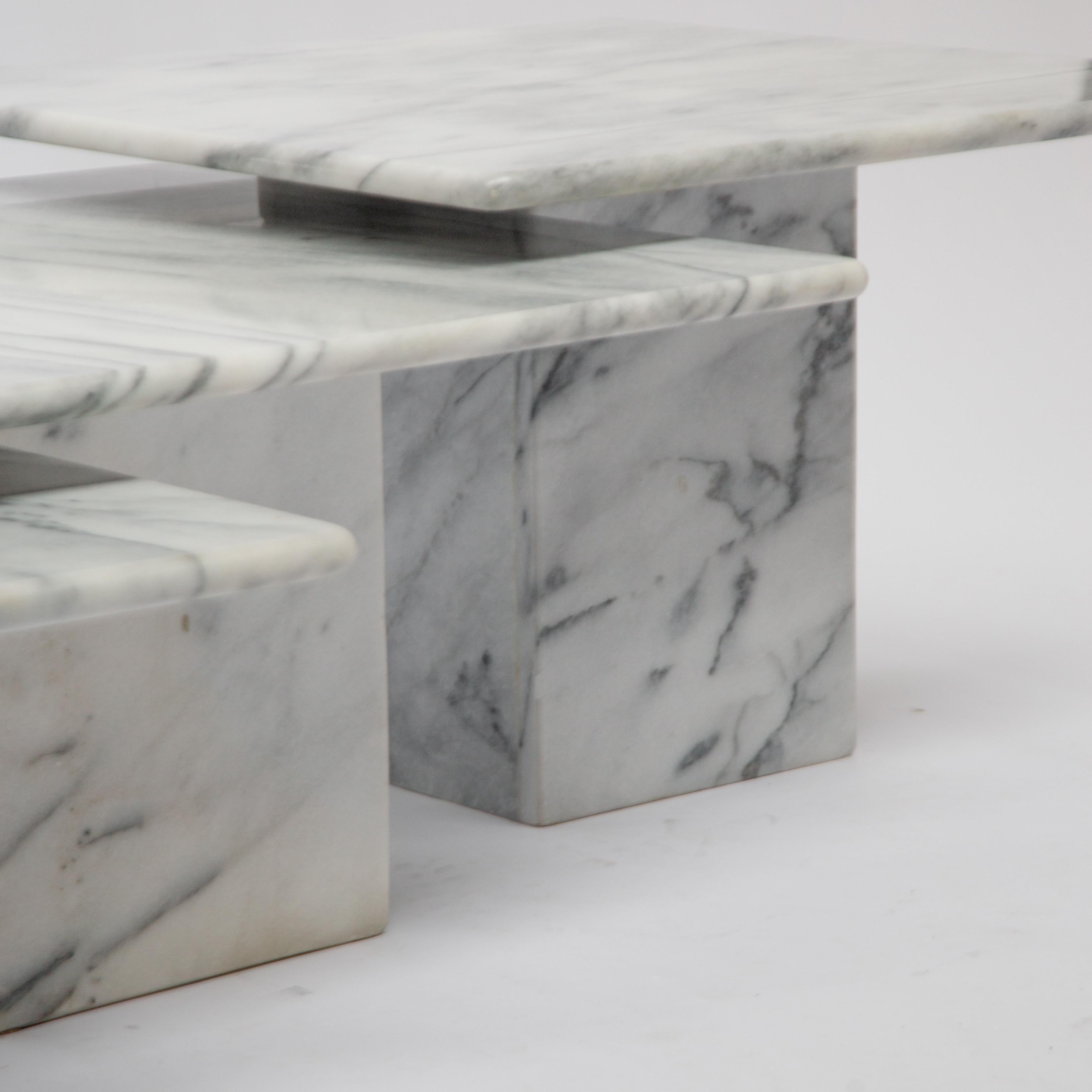 Italian Carrara Marble Side Tables from the 1970s, Set of Three 4
