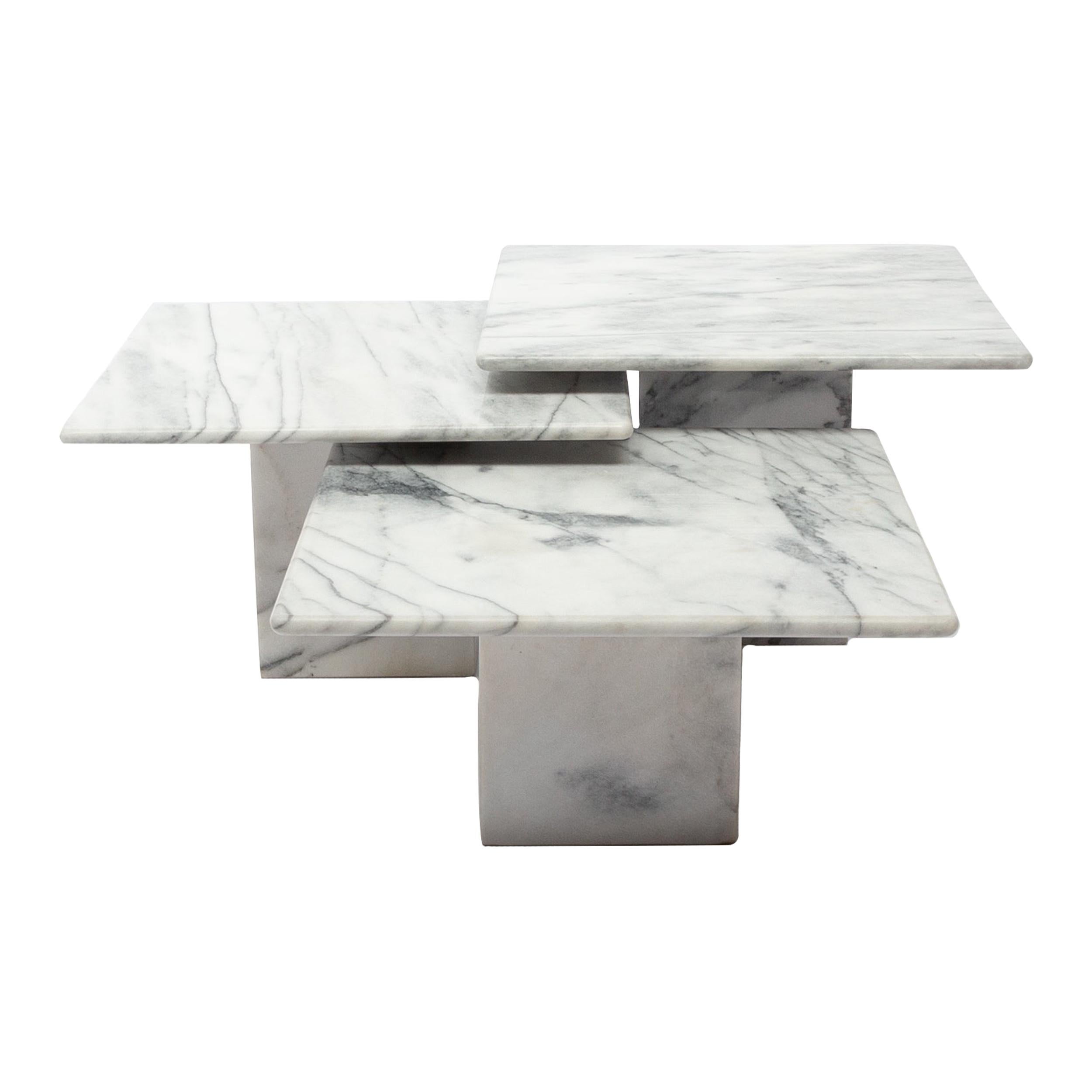 Italian Carrara Marble Side Tables from the 1970s, Set of Three
