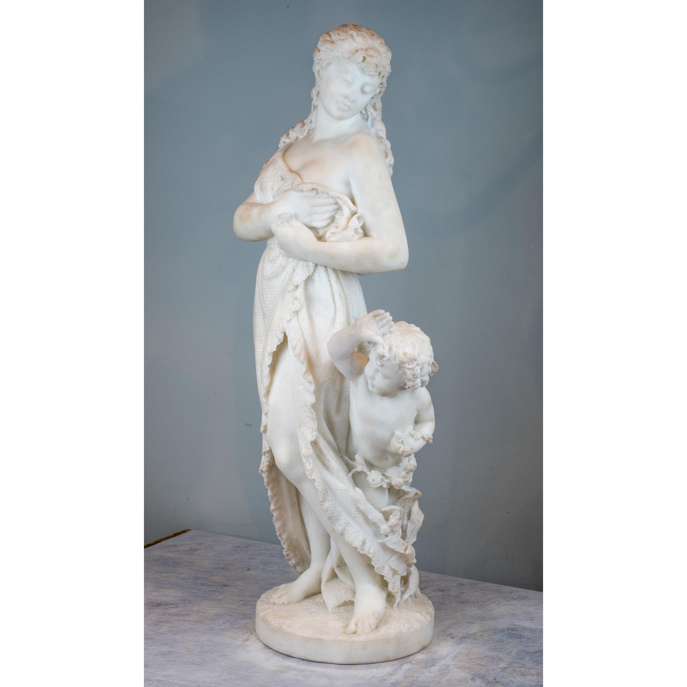 Carved Italian Marble Statue Sculpture by Romanelli For Sale
