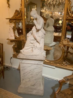 Italian Carrara marble statue of a Victorian lady with her dog