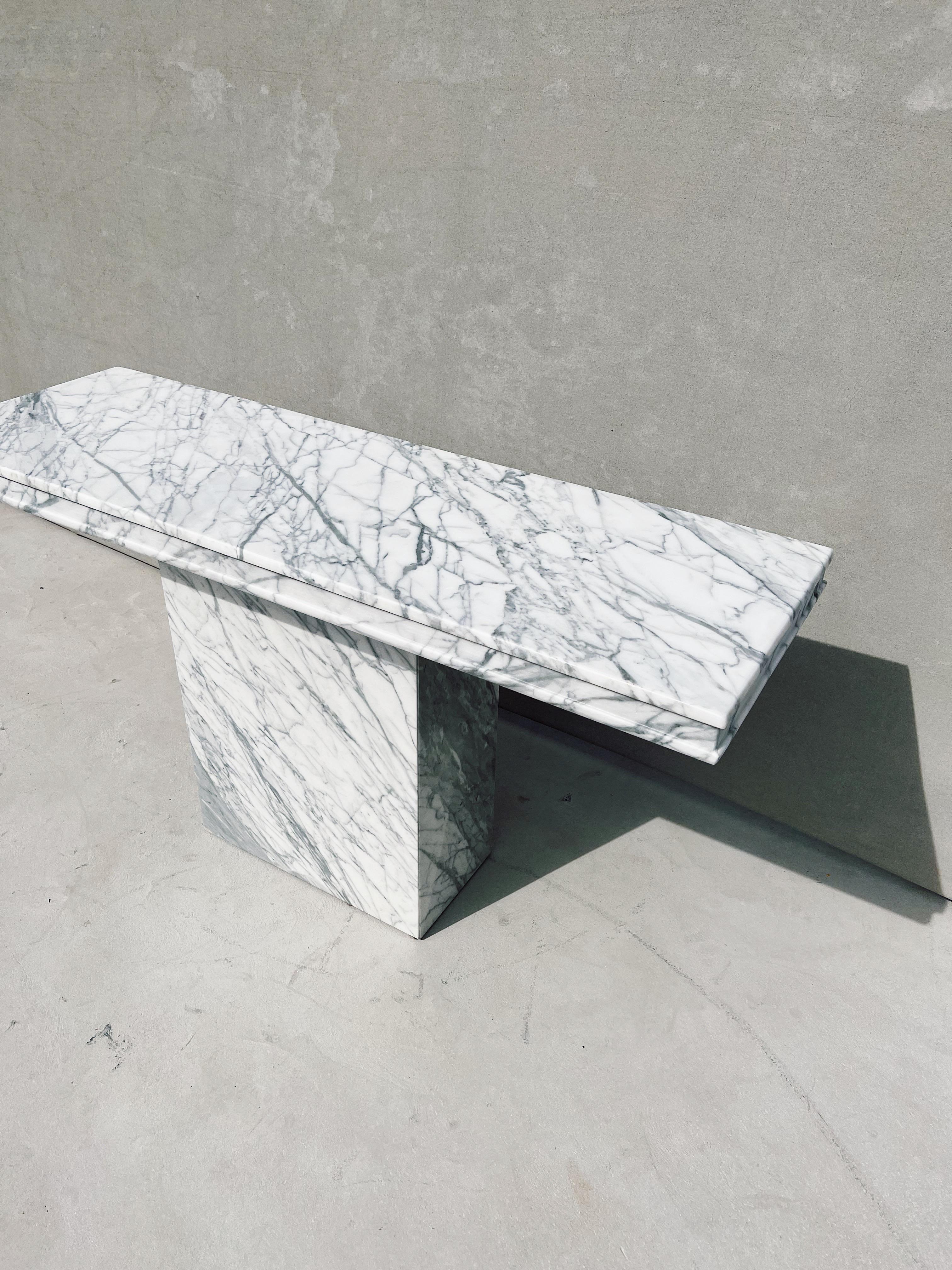 Modern Vintage Italian Carrara Marble Rectangular Console Table