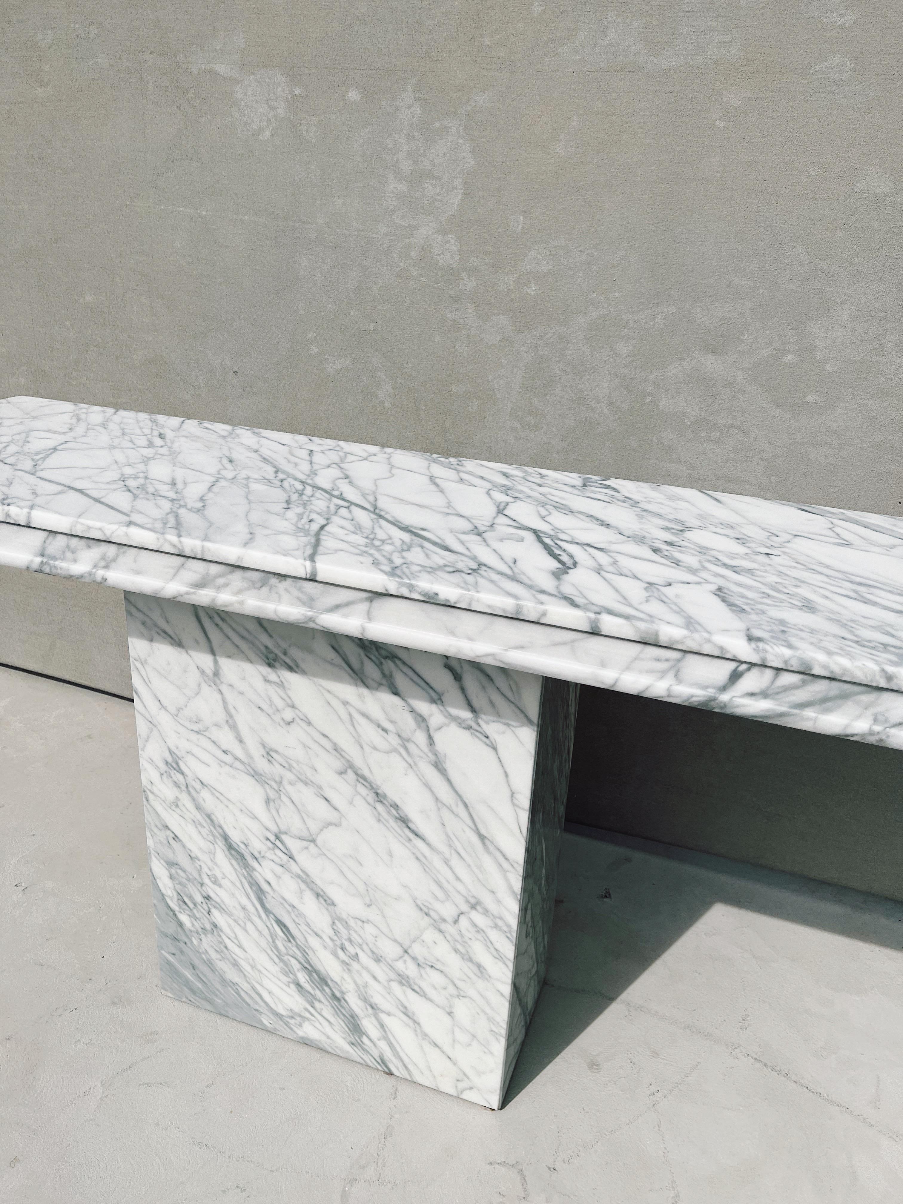 Polished Vintage Italian Carrara Marble Rectangular Console Table