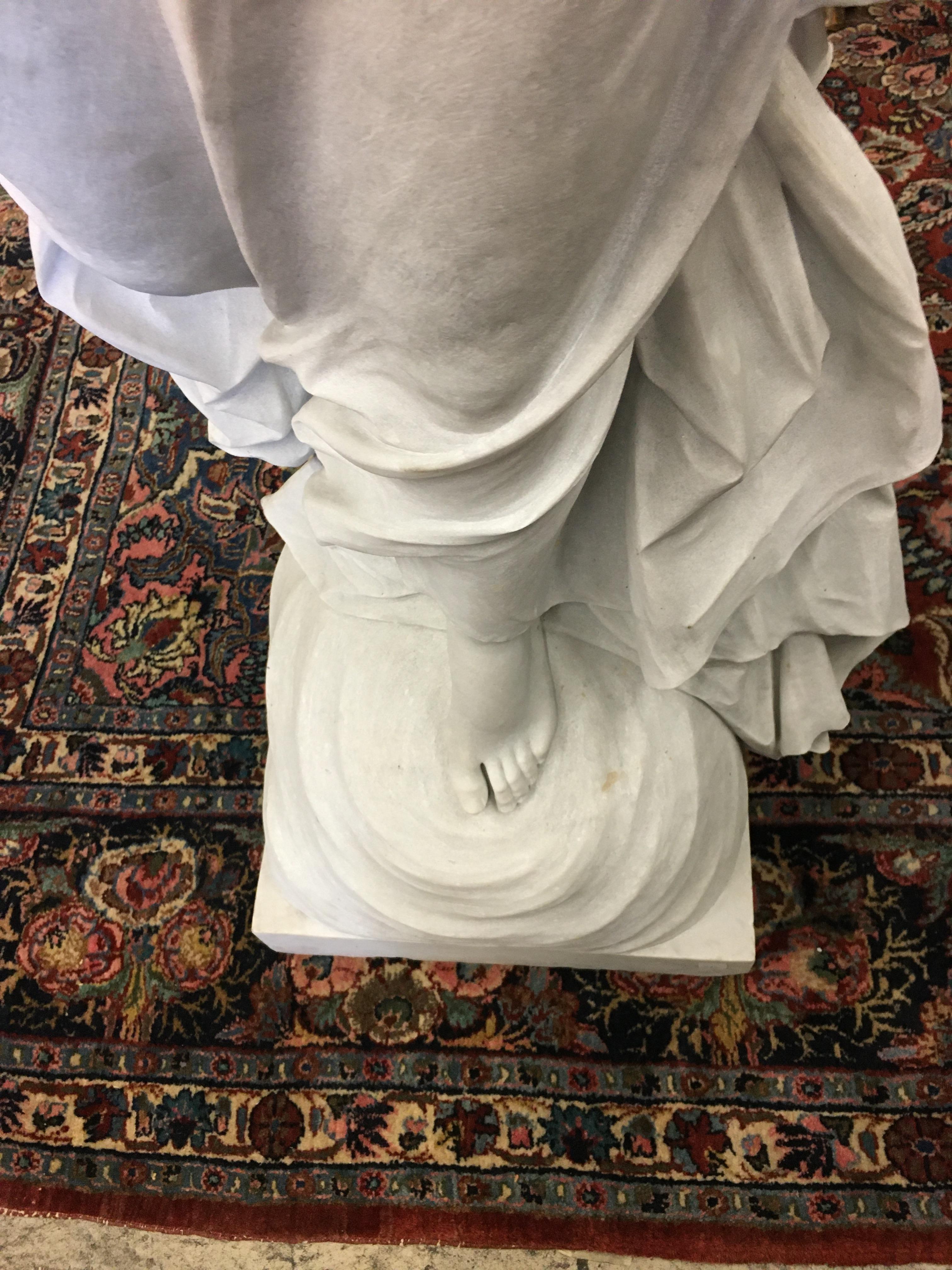 Carved Italian Carrara Marble Winged Angel, circa 19th Century For Sale