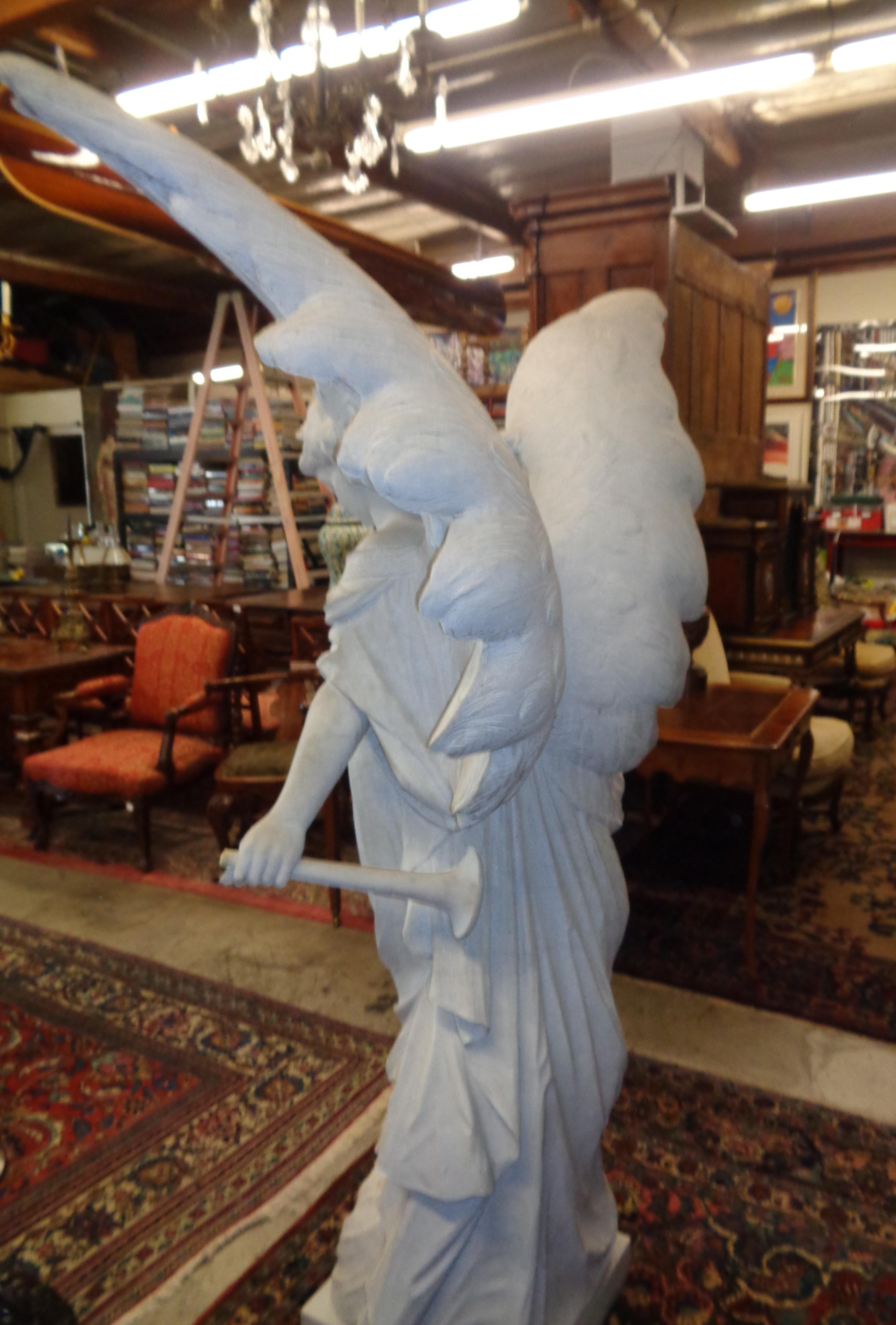 Italian Carrara Marble Winged Angel, circa 19th Century In Excellent Condition For Sale In West Hollywood, CA