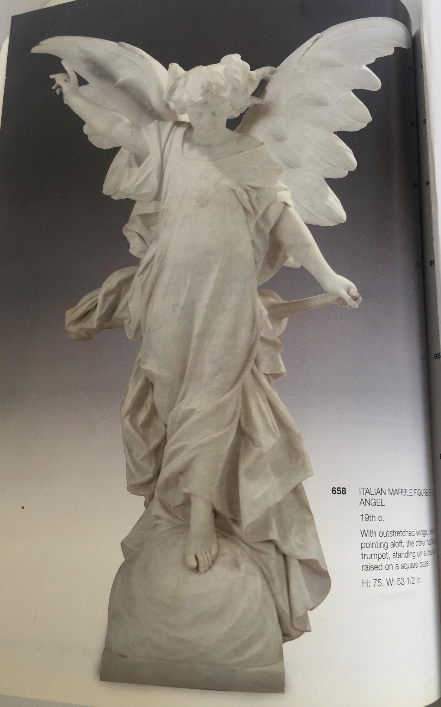 Italian Carrara Marble Winged Angel, circa 19th Century For Sale 5