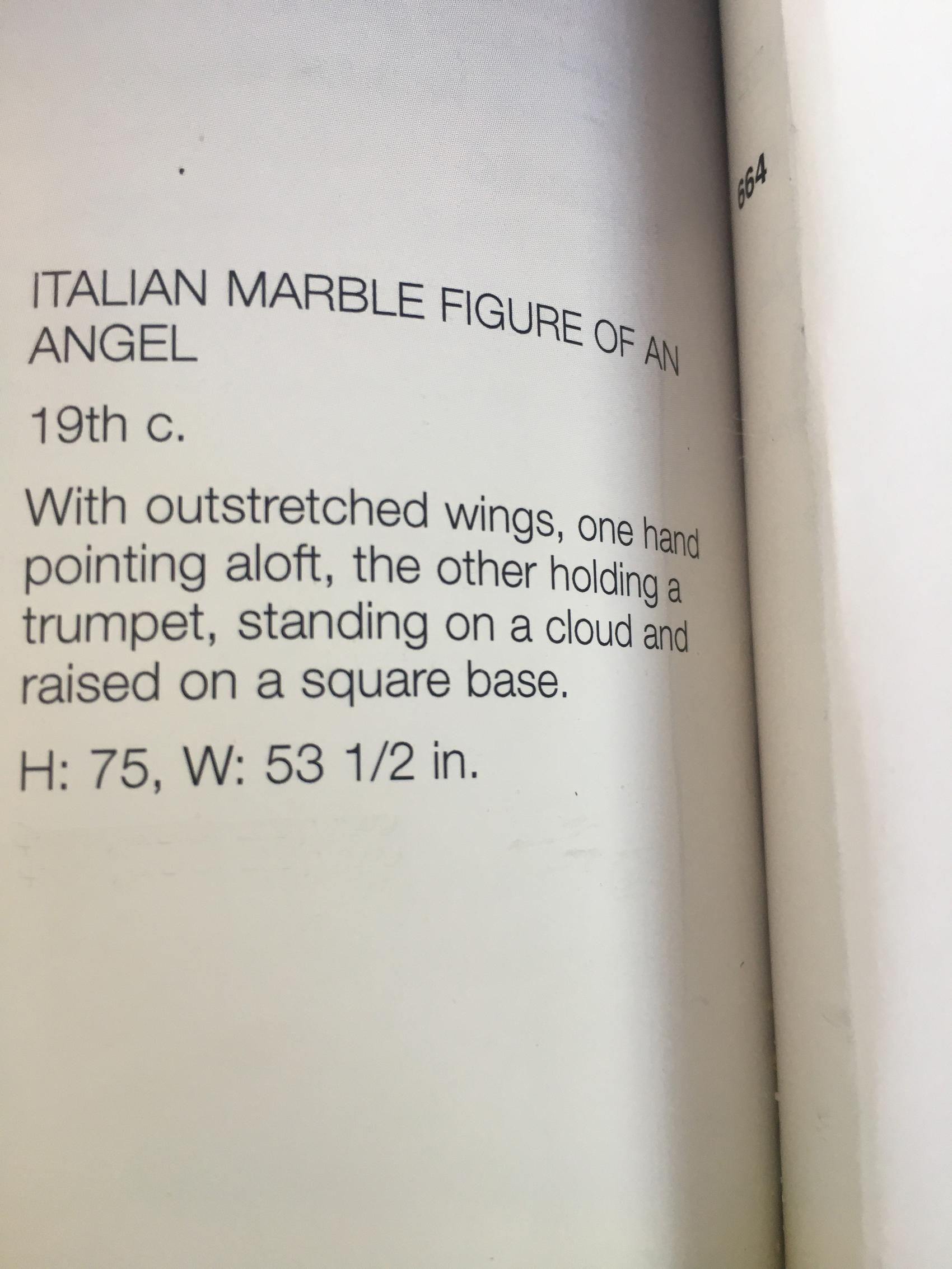 Italian Carrara Marble Winged Angel, circa 19th Century For Sale 6