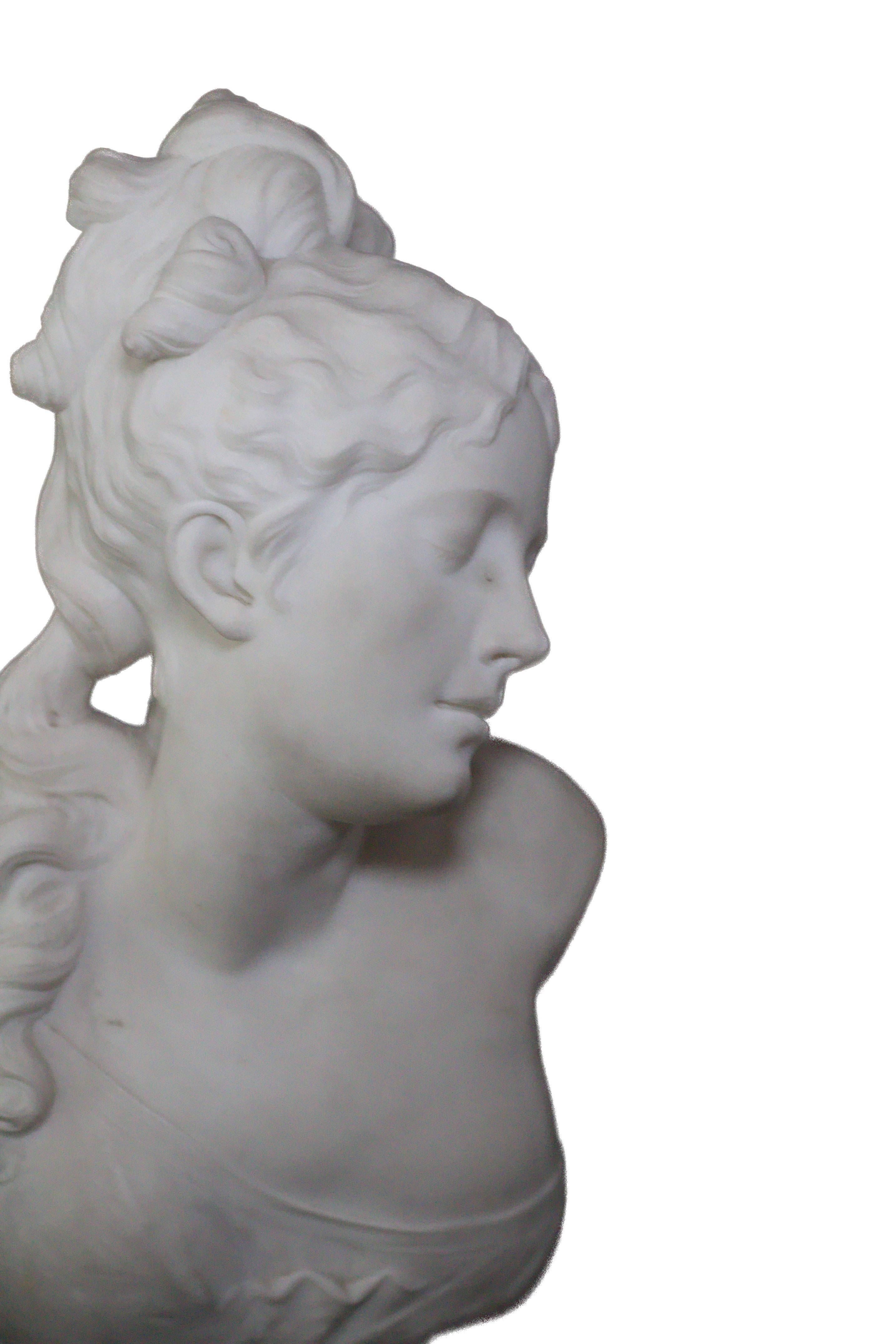 Busto di donna in marmo di Carrara, CIRCA 1880 in vendita 1
